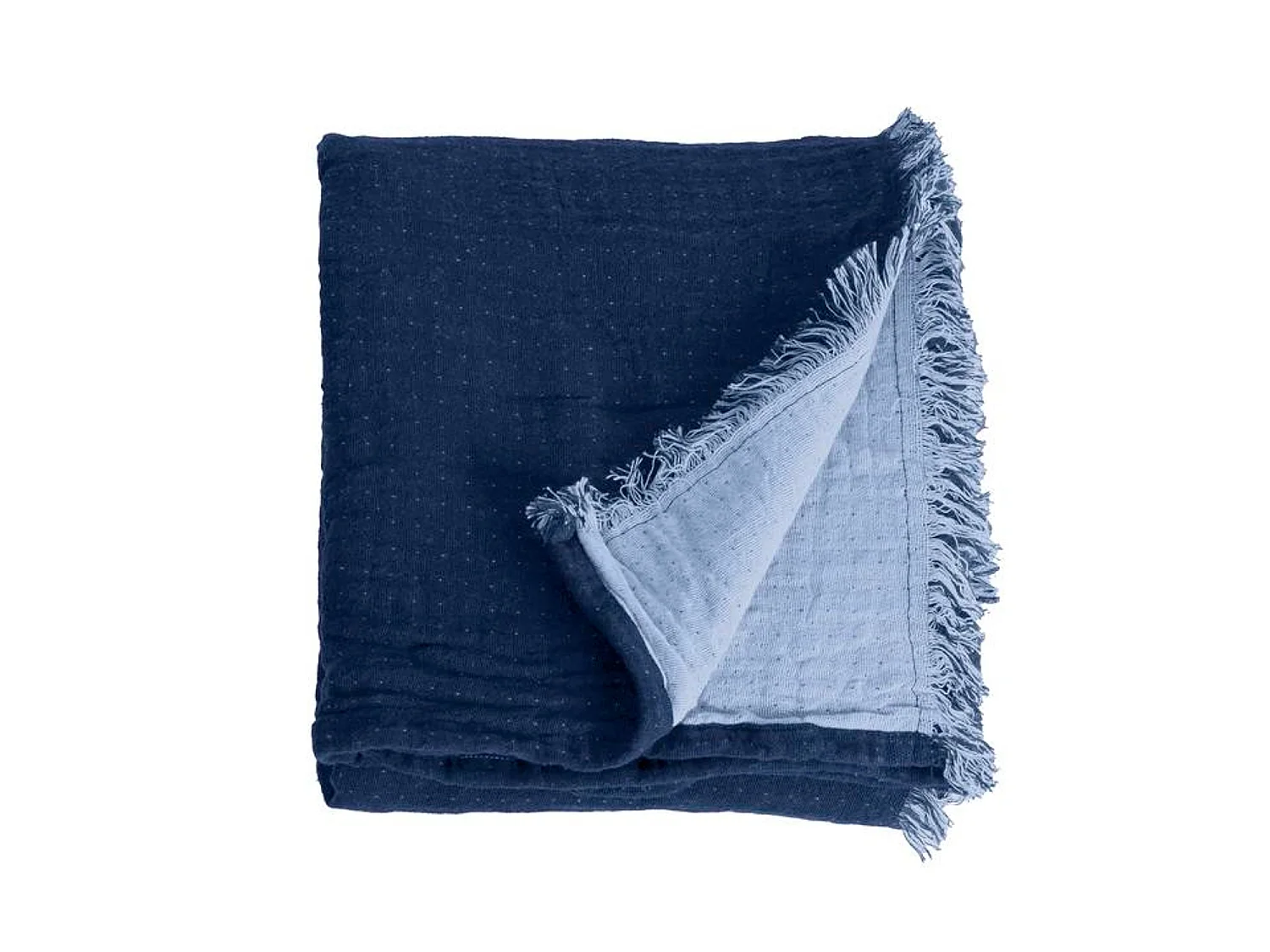 Couverture plaid 100% coton bleu marine avec franges 130x170cm BITALD - SACASA