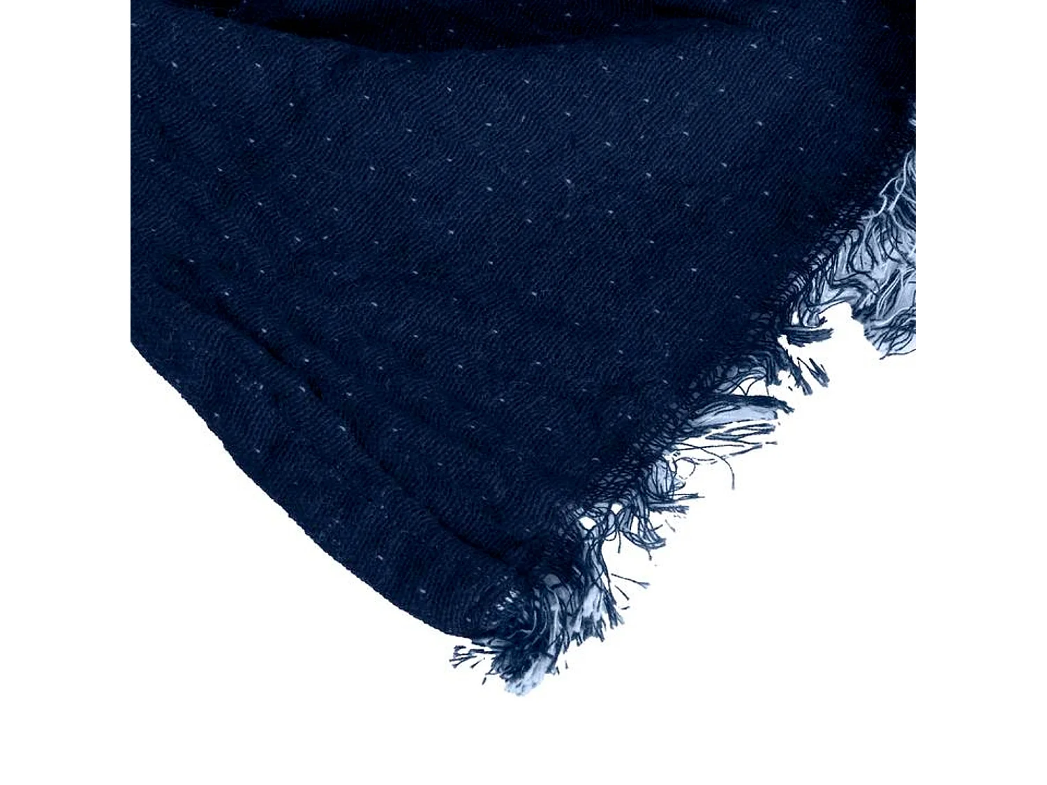 Couverture plaid 100% coton bleu marine avec franges 130x170cm BITALD - SACASA