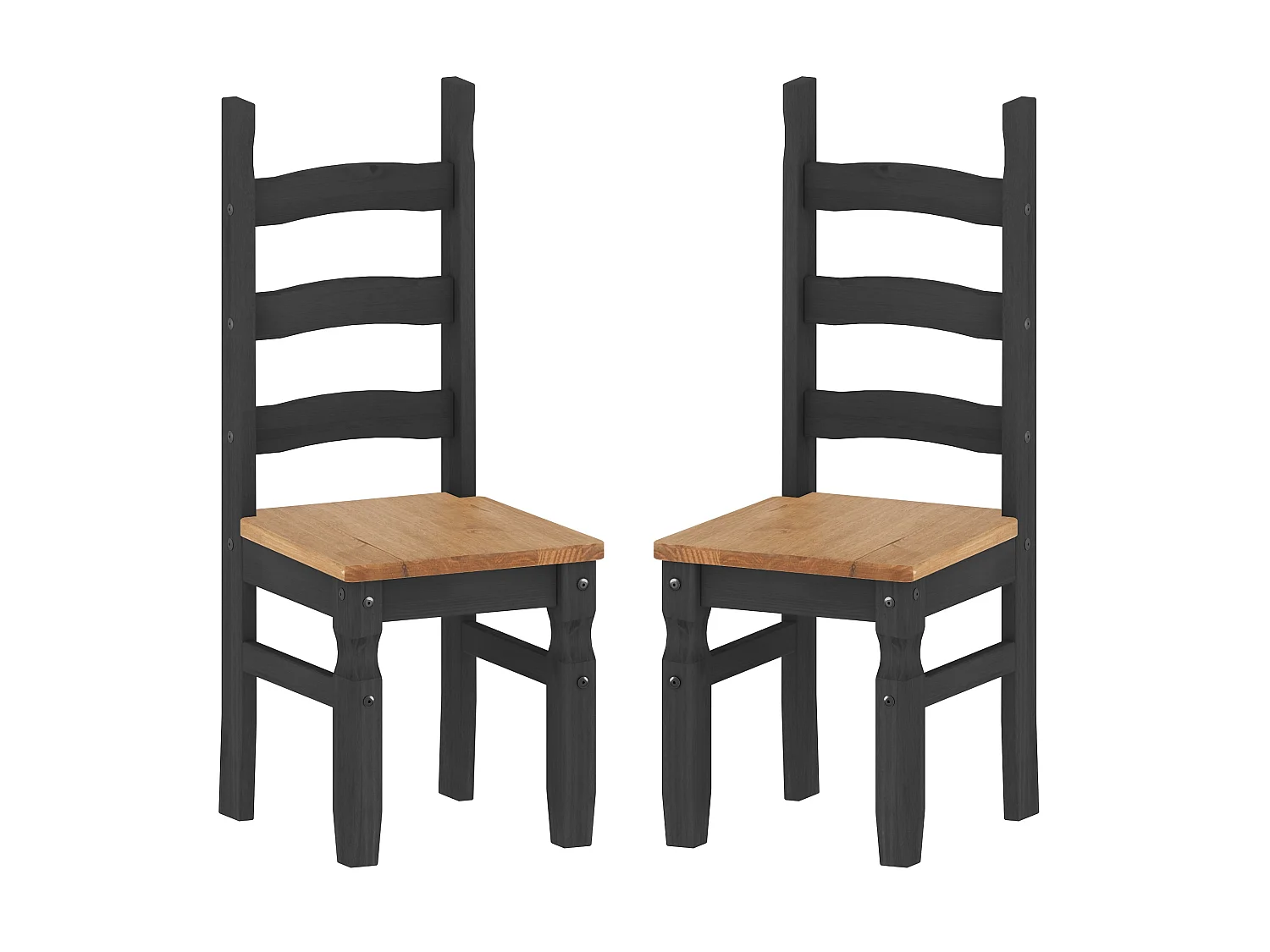 Mercers Furniture Corona Charcoal Pair of Dining Chairs x2 Solid Wood Mexican Pine Dark Grey