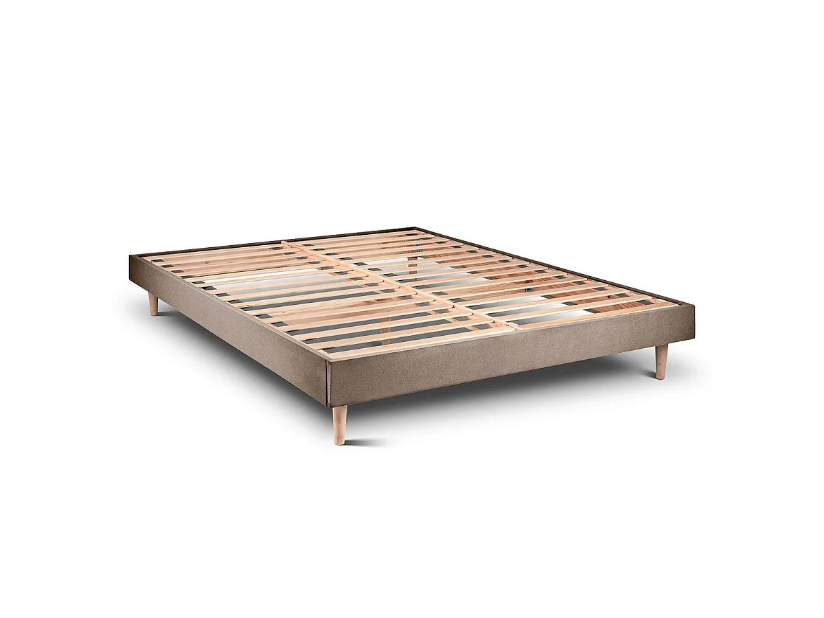 Lit 200x200cm avec tête de lit lignes velours et sommier kit taupe - Hauteur totale : 29cm