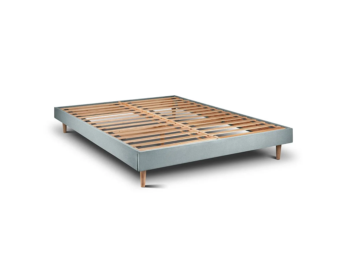 Lit 150x190cm avec tête de lit lignes velours et sommier kit Gris bleuté - Hauteur totale : 29cm
