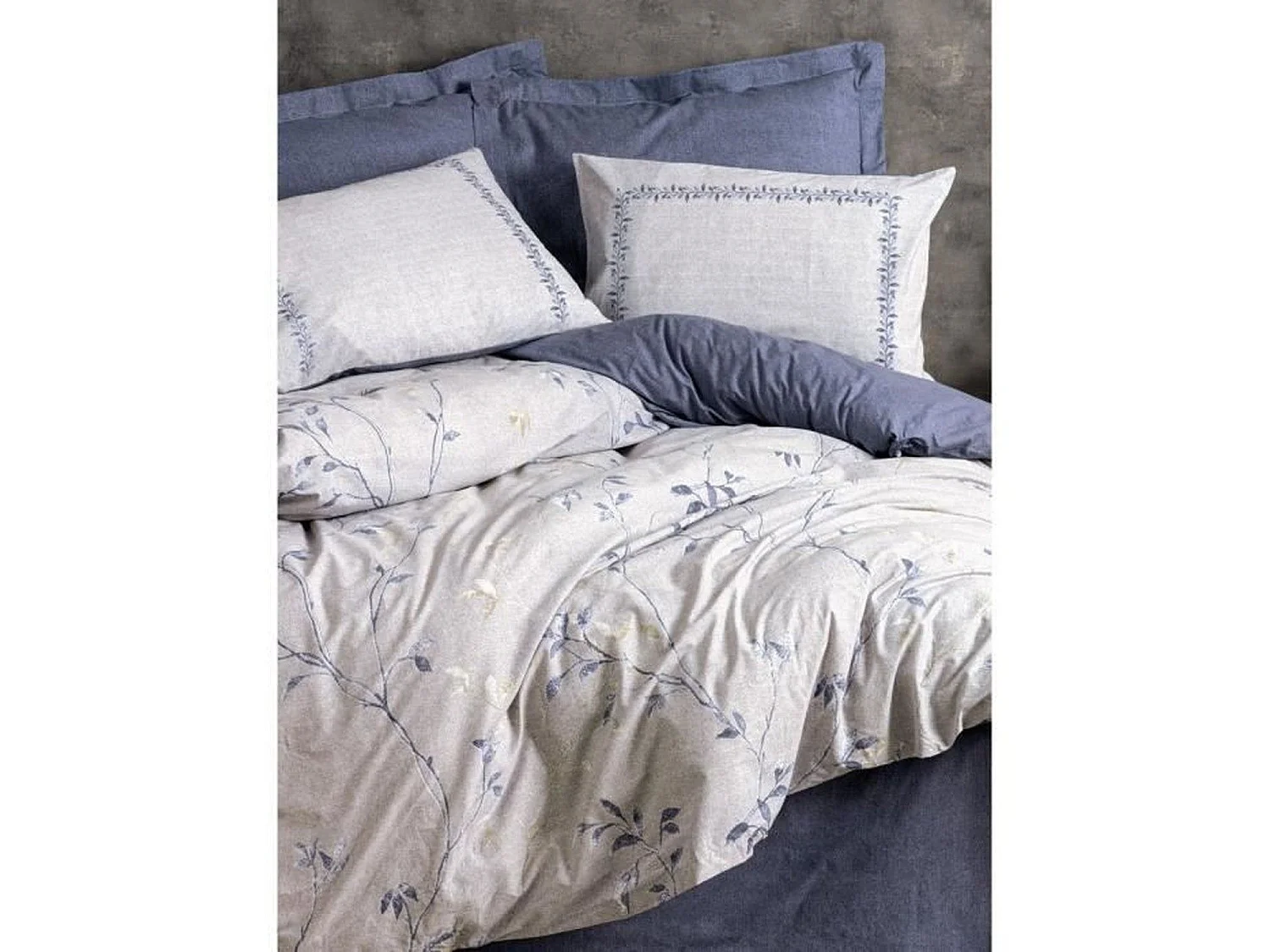 Parure de lit - housse de couette 220 x 240 + 2 taies d'oreiller 60 x 60 coton renforcé - Bleu