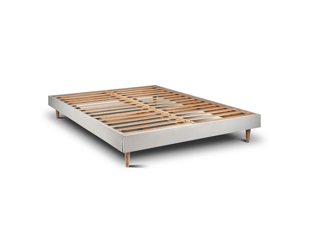 Lit 135x190cm avec tête de lit lignes velours et sommier kit gris clair - Hauteur totale : 29cm