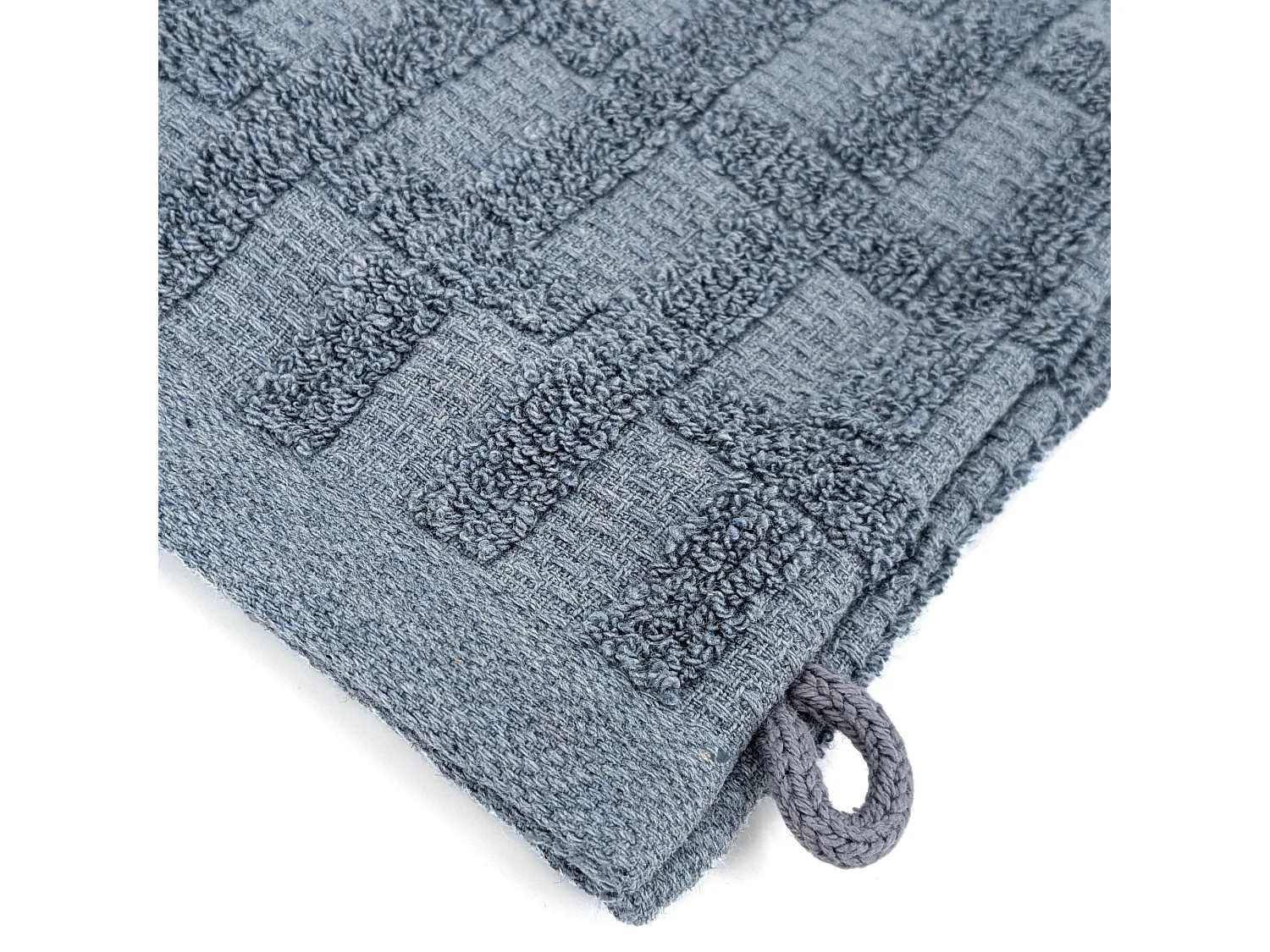 Lot de 2 gants de toilette 16x21 cm pur coton collection DENIM à bordures géométrique bleu