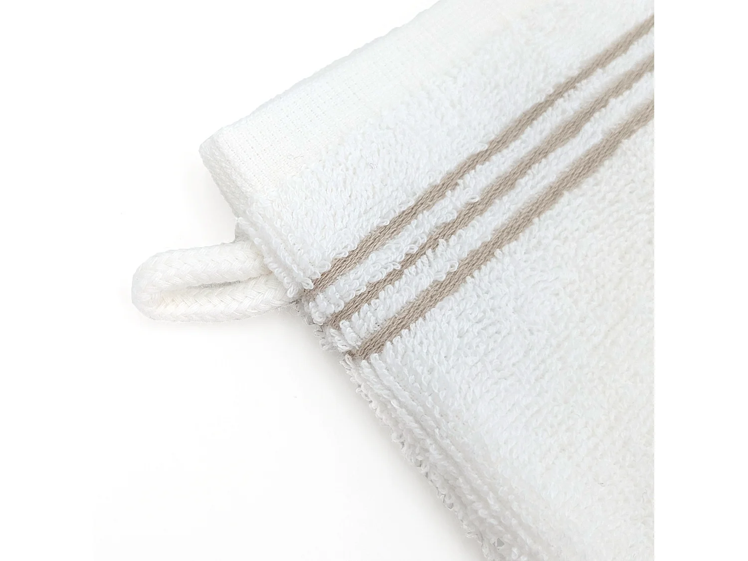 Lot de deux gants de toilette 16x21 cm pur coton collection HORIZON rayures beige