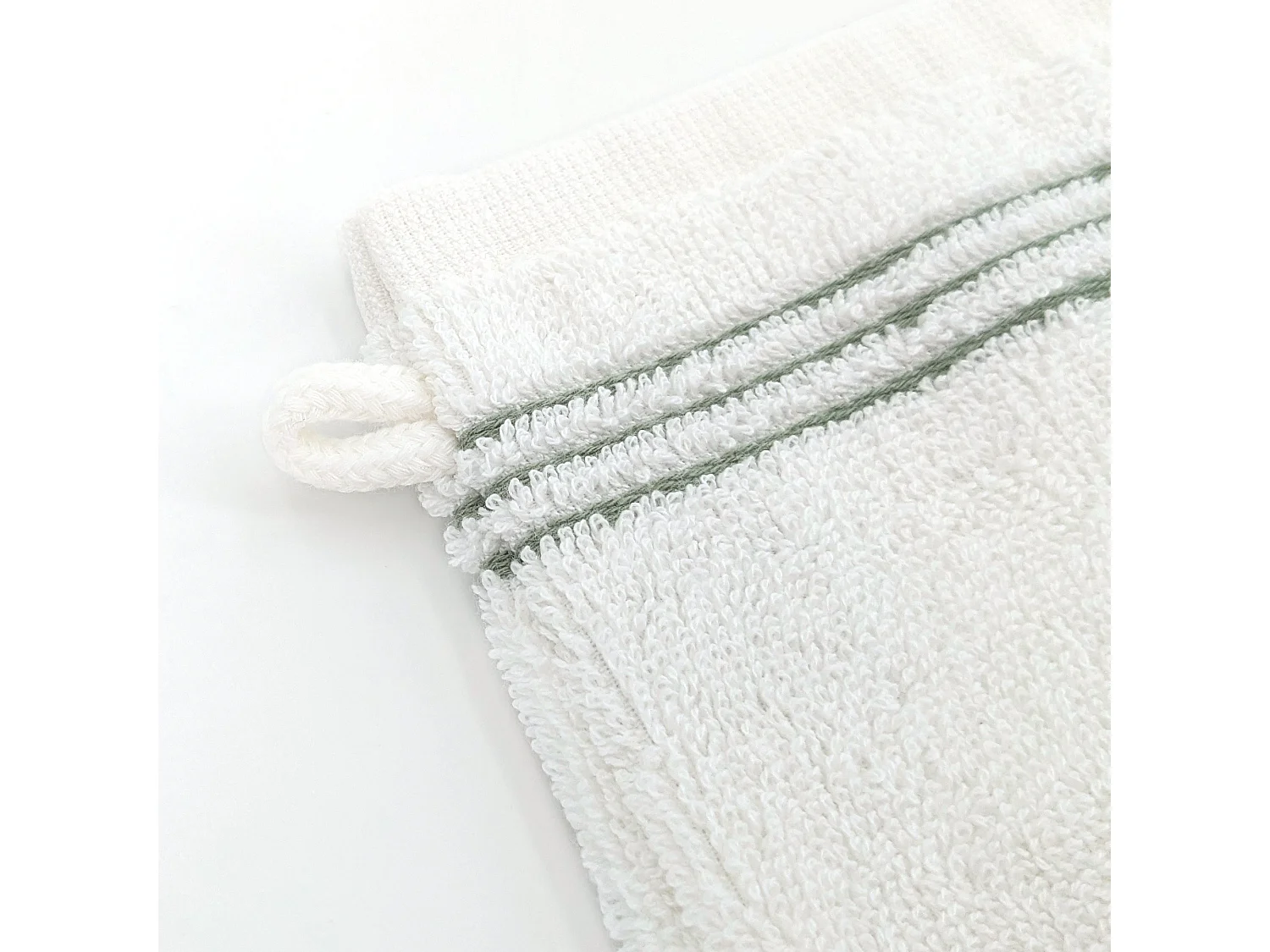 Lot de deux gants de toilette 16x21 cm pur coton collection HORIZON rayures vert