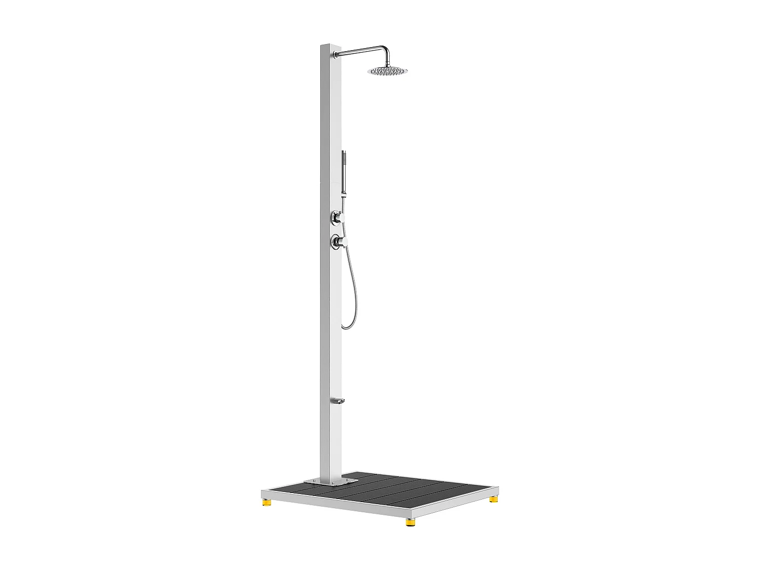 Douche d’extérieur avec rince-pieds et dalle – Inox brossé – Argenté – H 220 cm – ELNARO