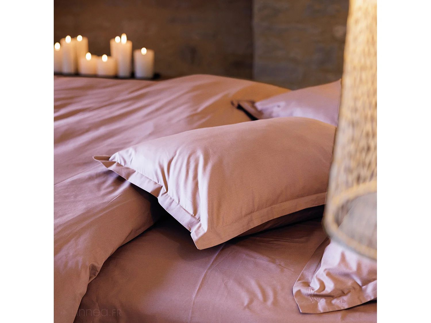 Taie d'oreiller volants plats 50x70 cm percale de coton MANOIR Rose
