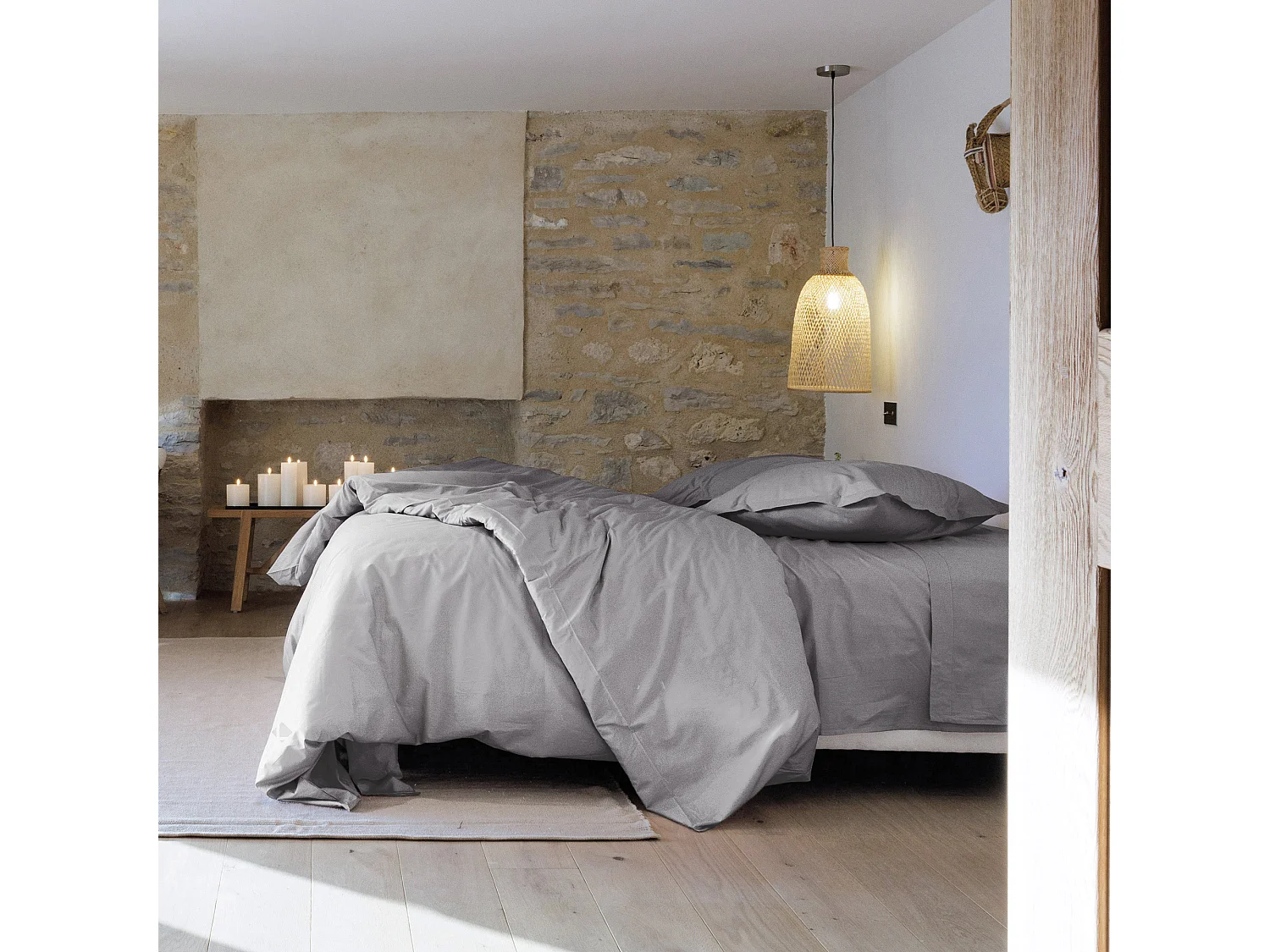 Taie d'oreiller volants plats 65x65 cm percale MANOIR gris Acier