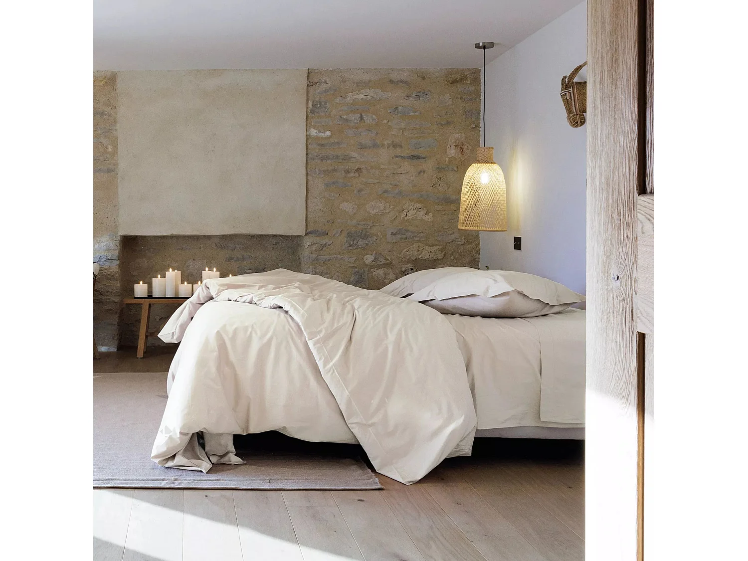 Taie d'oreiller volants plats 50x70 cm percale de coton MANOIR Ivoire