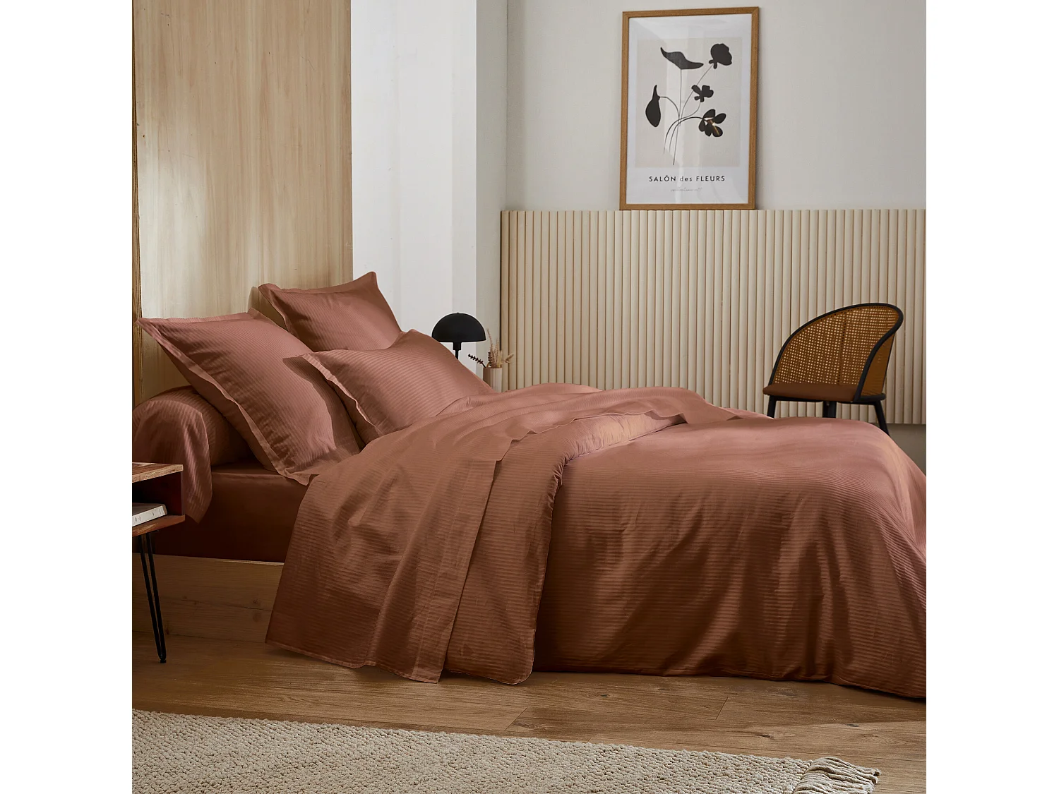 Taie d'oreiller 50x70 cm satin de coton GRAND HÔTEL marron cuir