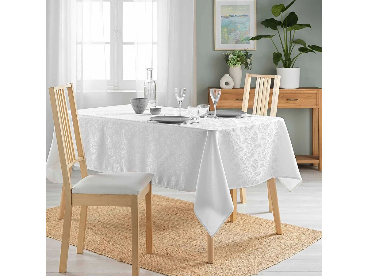 Nappe Jacquard Imprimé "Doriane" 140x240cm Blanc