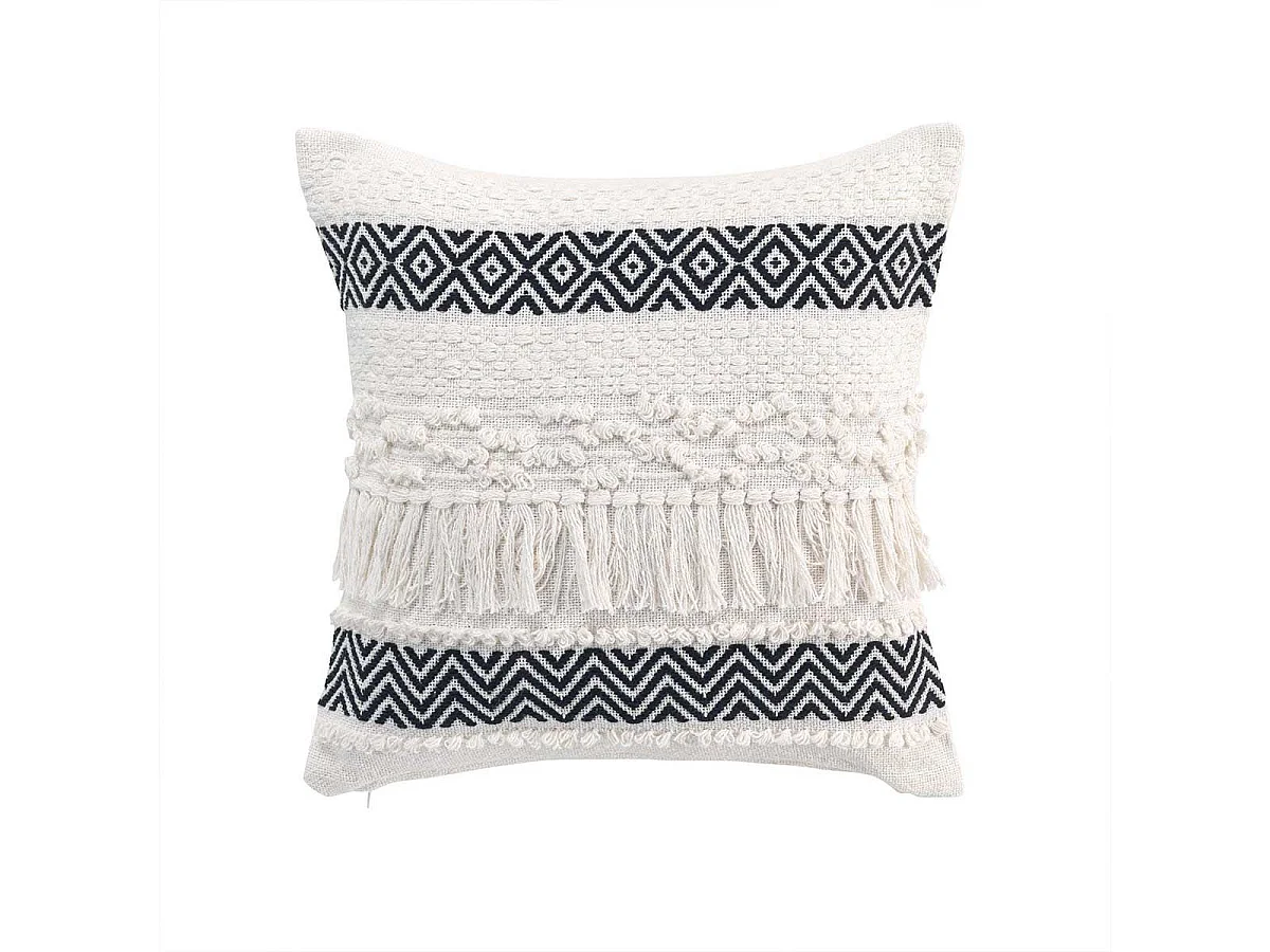 Coussin Déco à Franges "Zya" 40x40cm Noir
