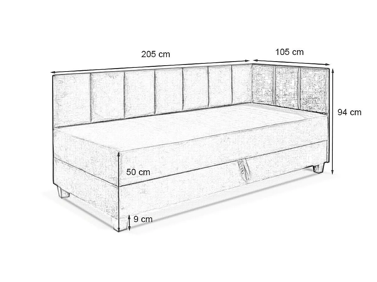 Jugendbett Einzelbett Eryk Boxspringbett mit Matratze Kinderbett Bettkasten 100 x 200 cm Rechts Paris 155 - dunkelblau