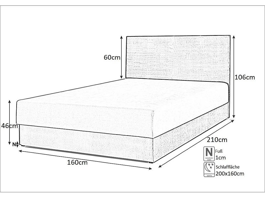 Boxspringbett Majorka mit Bettkasten inklusive Matratze Doppelbett 160 cm (Fresh 02- beige)