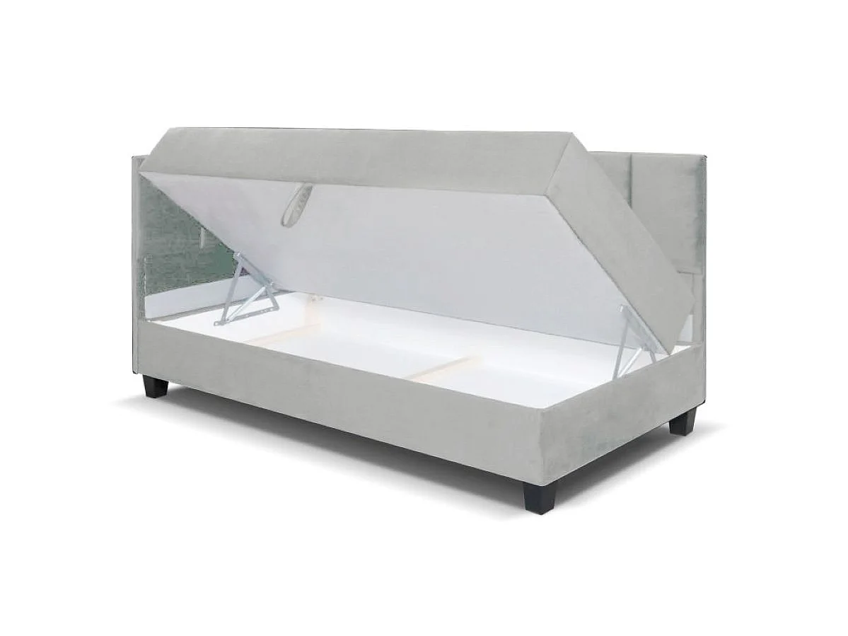 Jugendbett Einzelbett Eryk Boxspringbett mit Matratze Kinderbett Bettkasten 90 x 200 cm Links Paris 160 - hellgrau