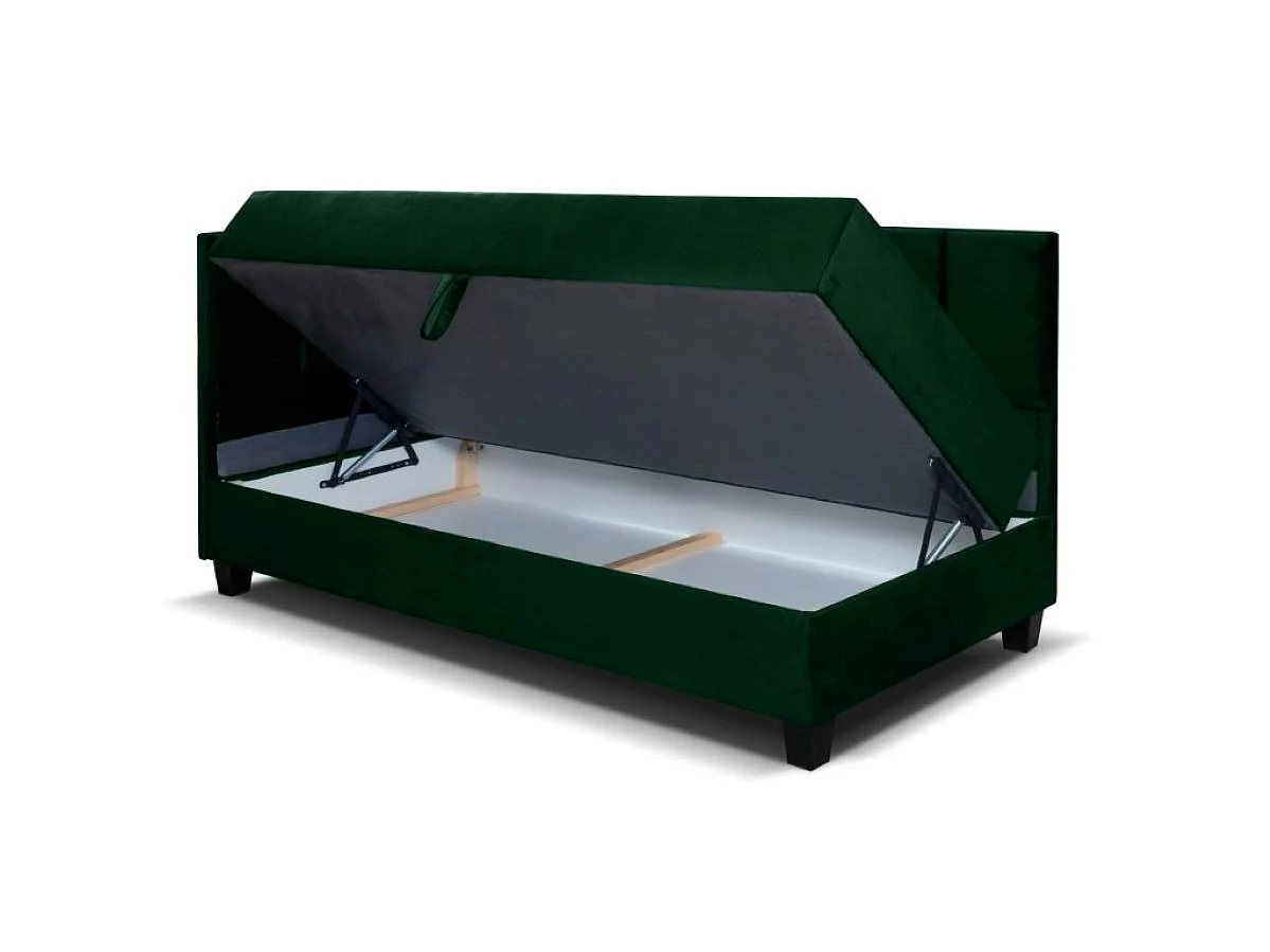 Jugendbett Einzelbett Eryk Boxspringbett mit Matratze Kinderbett Bettkasten 80 x 200 cm Links (Paris 135 - grün)