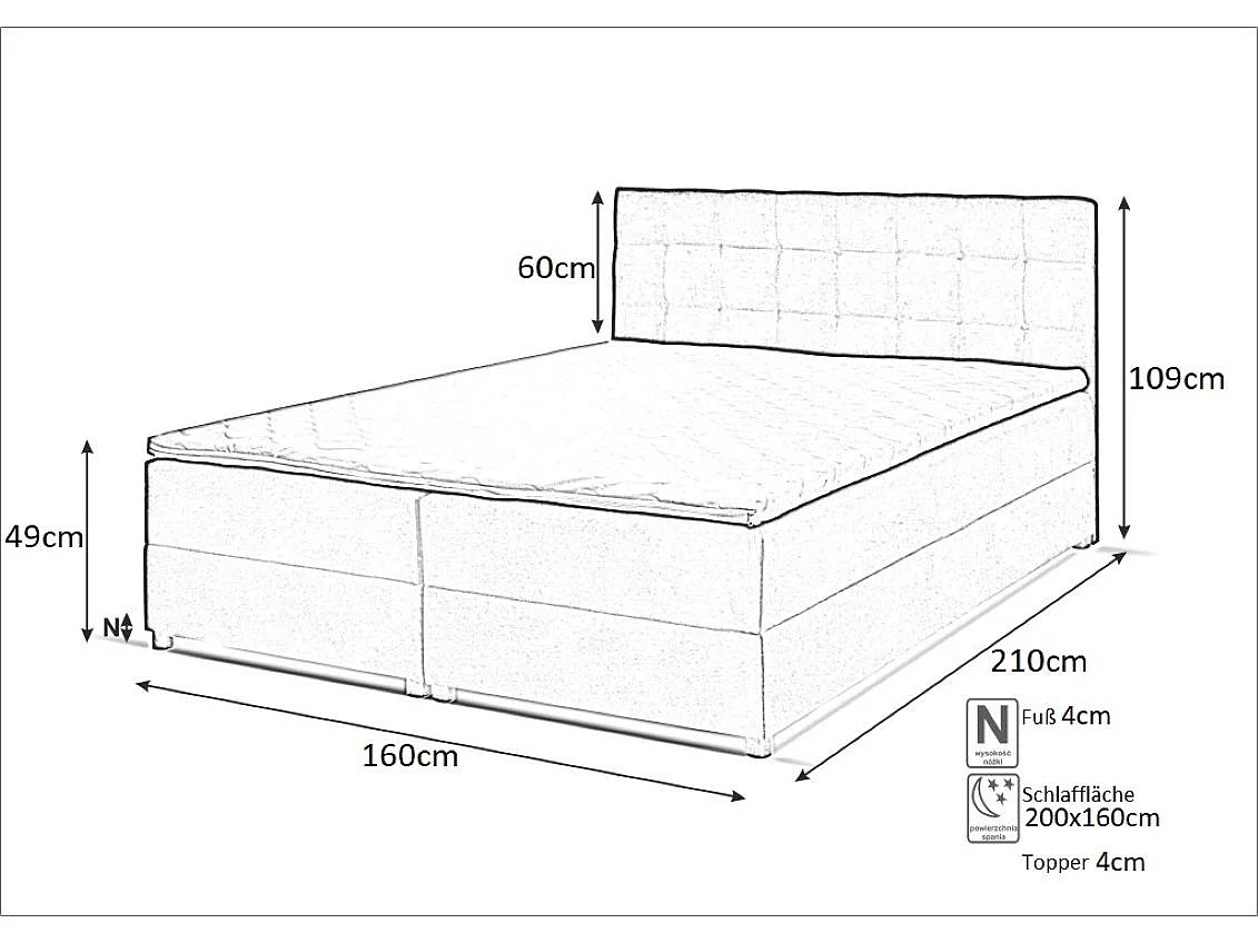 Boxspringbett MALMO mit Topper zwei Bettkästen Matratze Doppelbett 160 cm (Fresh 32 - grau)