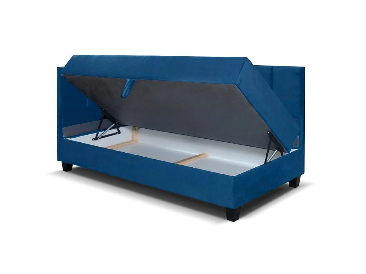 Jugendbett Einzelbett Eryk Boxspringbett mit Matratze Kinderbett Bettkasten 90 x 200 cm Links Paris 155 - dunkelblau
