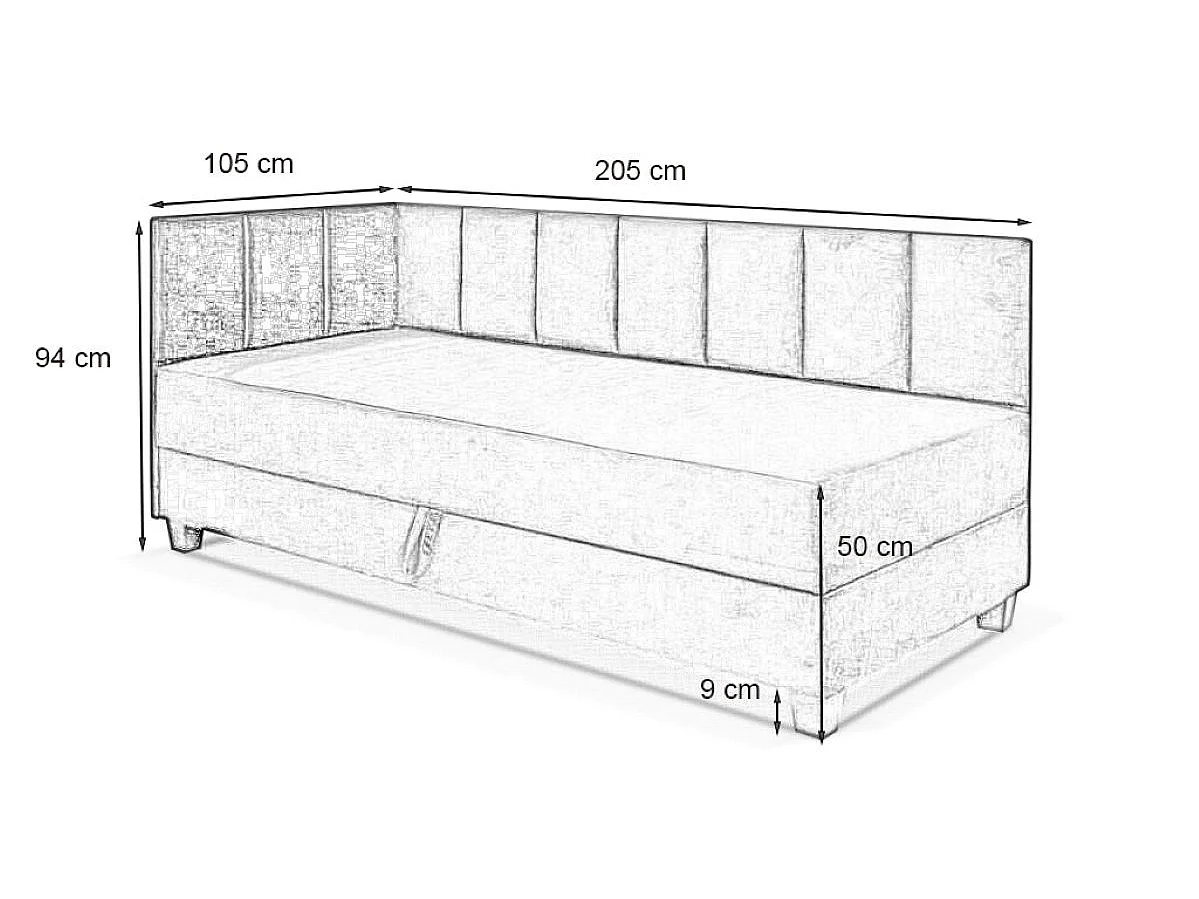 Jugendbett Einzelbett Eryk Boxspringbett mit Matratze Kinderbett Bettkasten 100 x 200 cm Links Paris 141 - braun