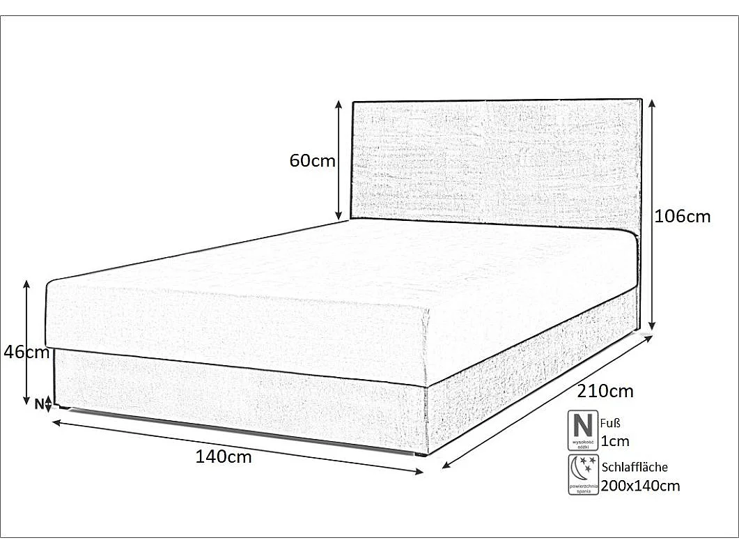Boxspringbett Majorka mit Bettkasten inklusive Matratze Doppelbett 140 cm (Fresh 11 - blau)