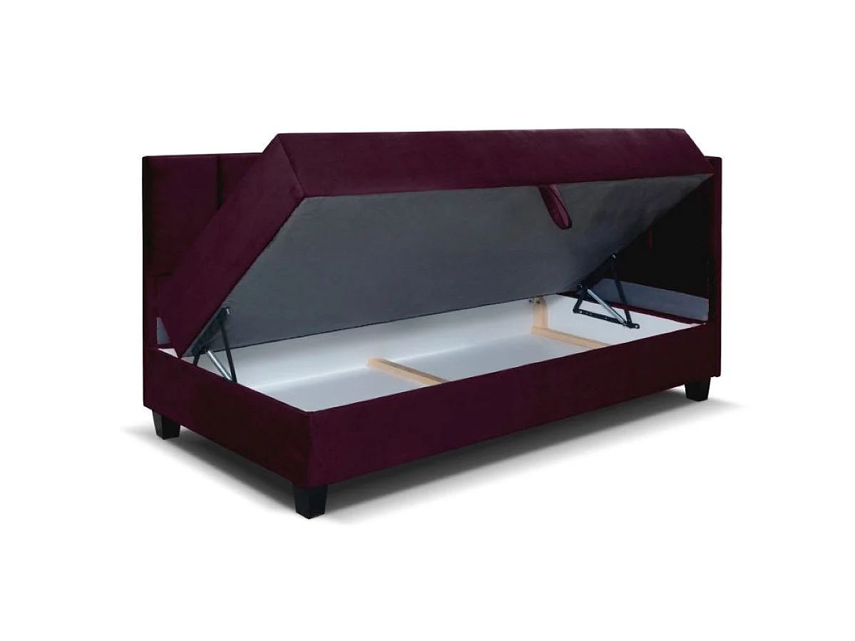 Jugendbett Einzelbett Eryk Boxspringbett mit Matratze Kinderbett Bettkasten 90 x 200 cm Rechts Paris 145 - weinrot