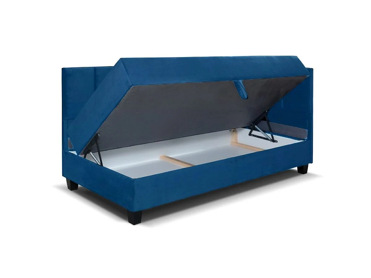Jugendbett Einzelbett Eryk Boxspringbett mit Matratze Kinderbett Bettkasten 80 x 200 cm Rechts Paris 155 - dunkelblau