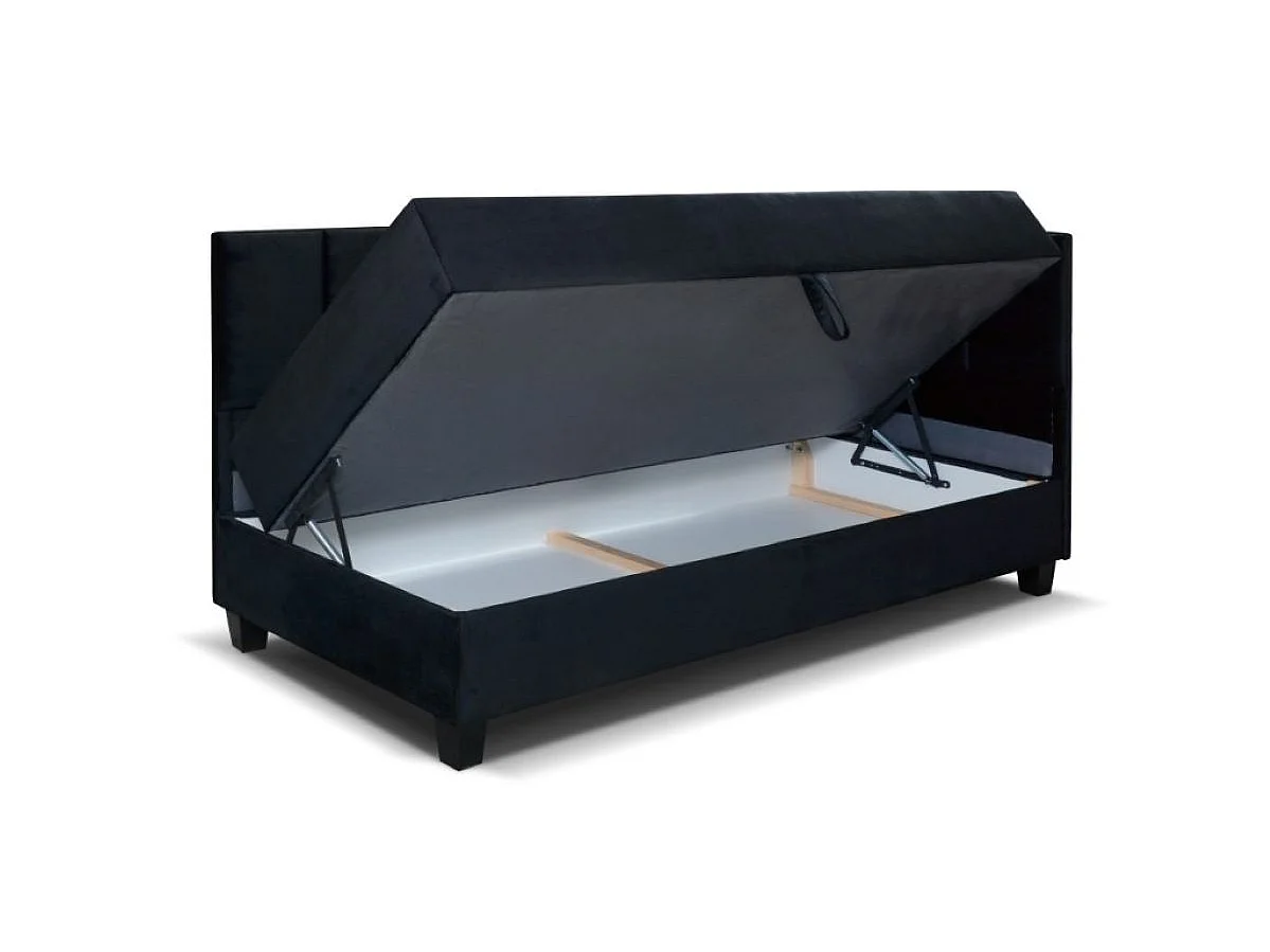 Jugendbett Einzelbett Eryk Boxspringbett mit Matratze Kinderbett Bettkasten 90 x 200 cm Rechts Paris 167 - schwarz