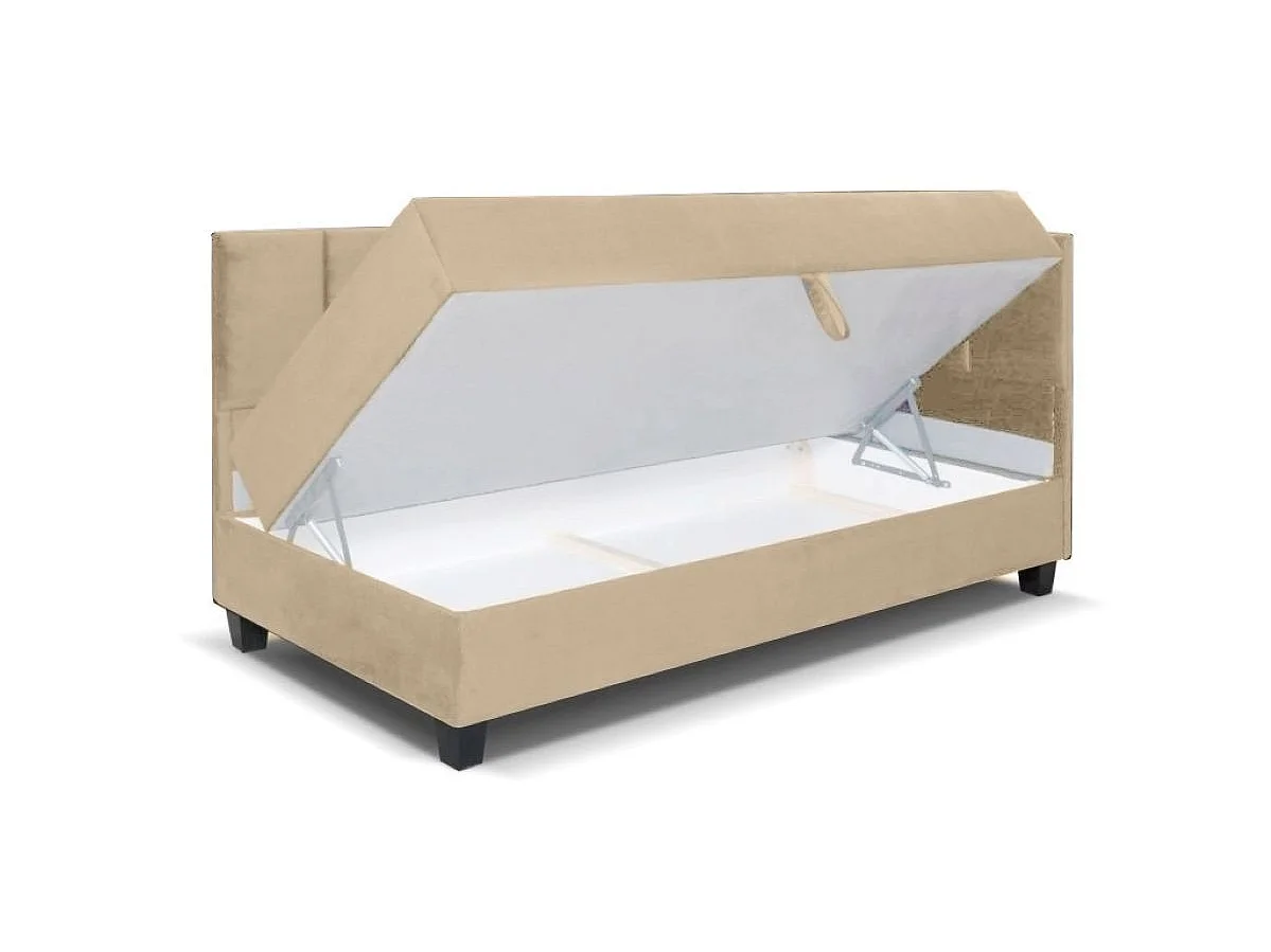 Jugendbett Einzelbett Eryk Boxspringbett mit Matratze Kinderbett Bettkasten 80 x 200 cm Rechts Paris 121 - beige