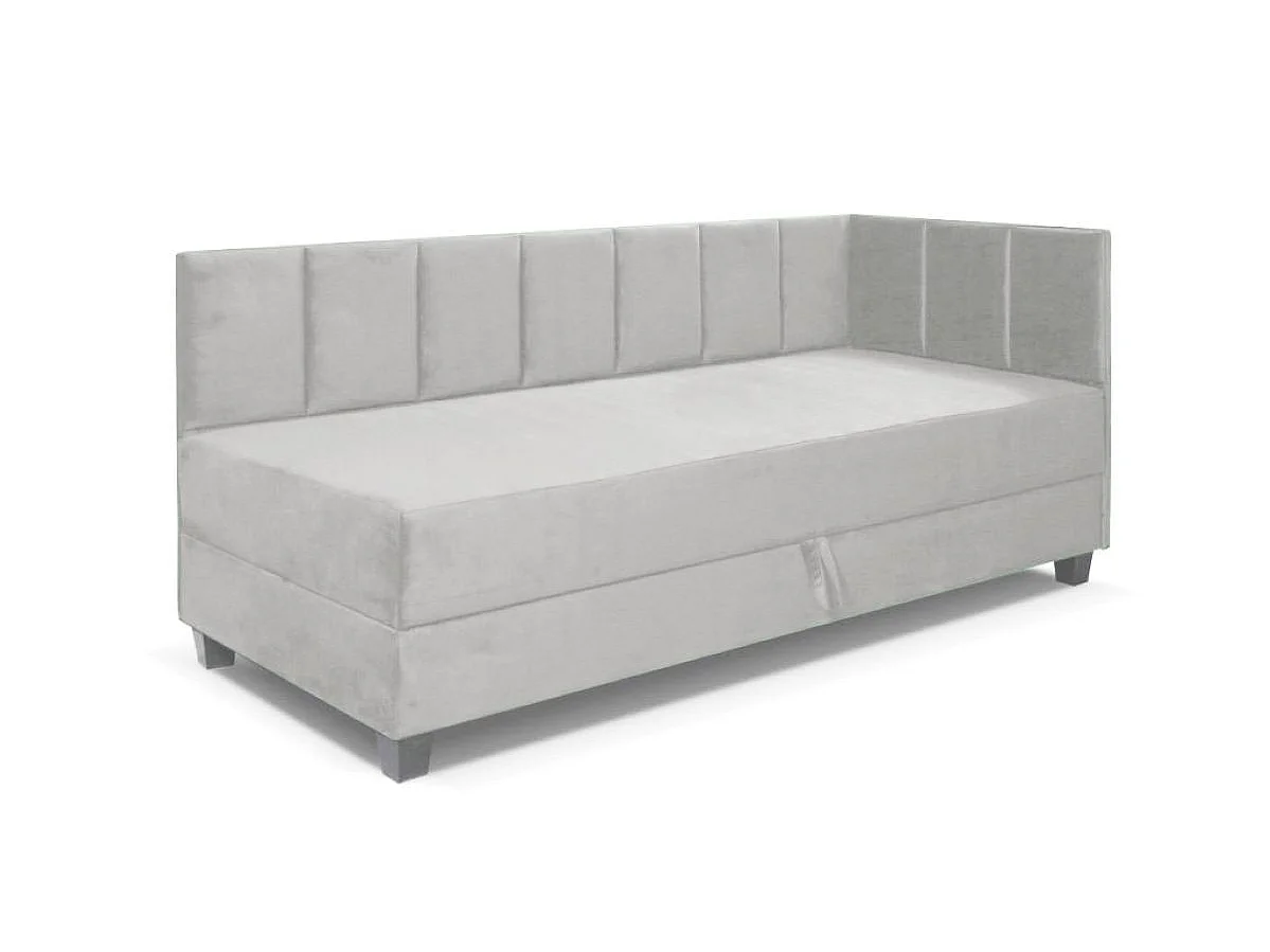 Jugendbett Einzelbett Eryk Boxspringbett mit Matratze Kinderbett Bettkasten 90 x 200 cm Rechts Paris 160 - hellgrau