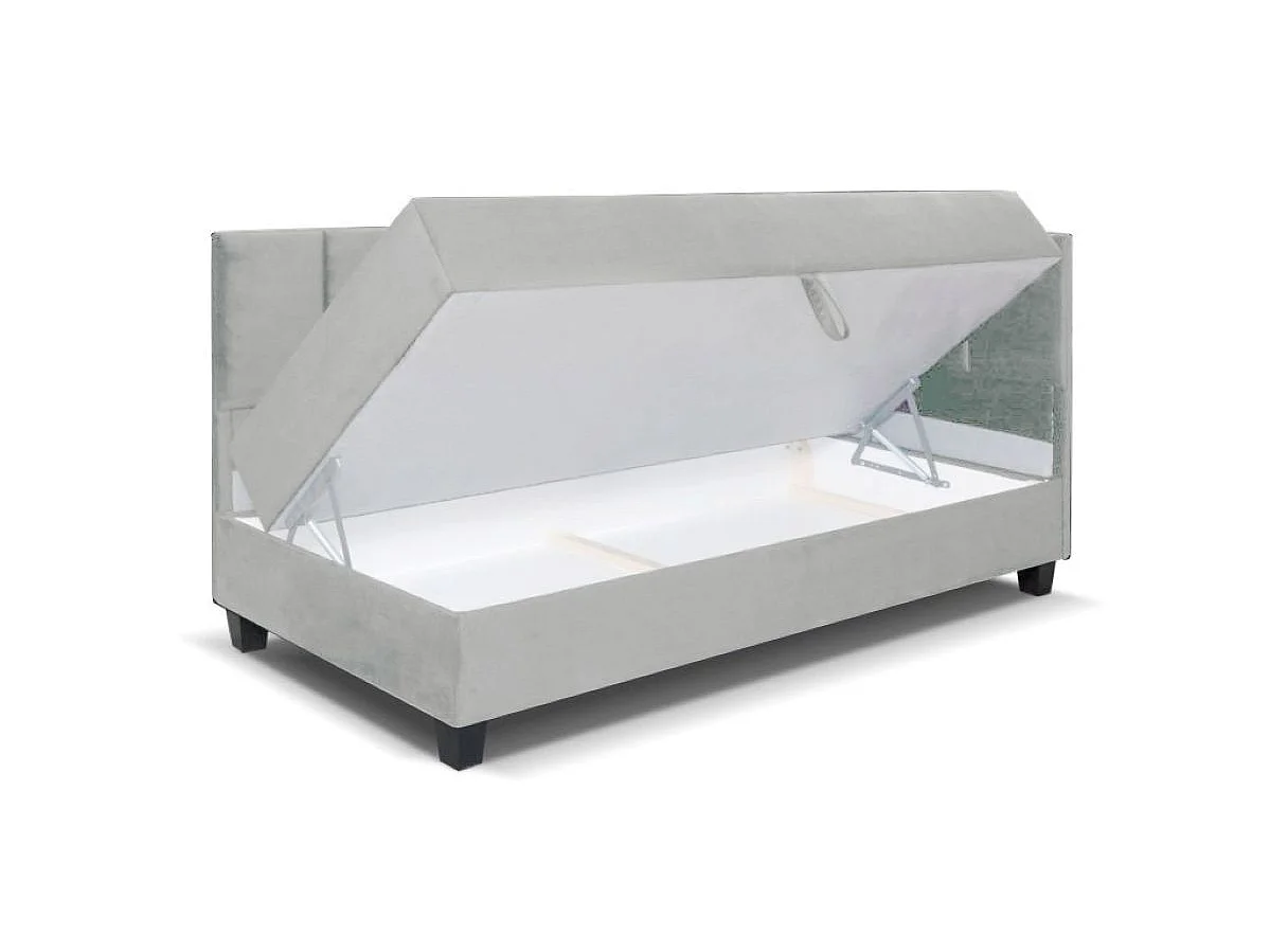 Jugendbett Einzelbett Eryk Boxspringbett mit Matratze Kinderbett Bettkasten 90 x 200 cm Rechts Paris 160 - hellgrau