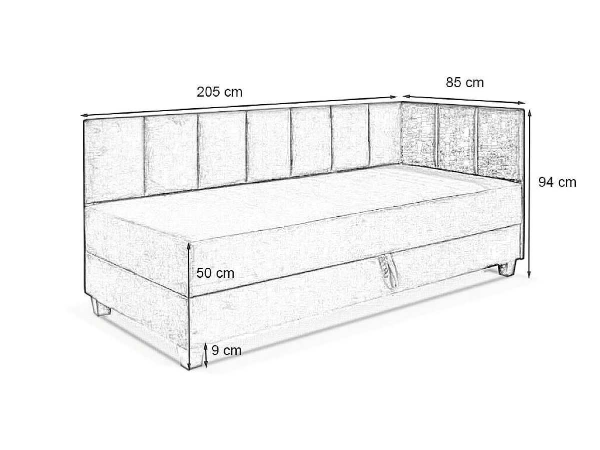 Jugendbett Einzelbett Eryk Boxspringbett mit Matratze Kinderbett Bettkasten 80 x 200 cm Rechts Paris 135 - grün