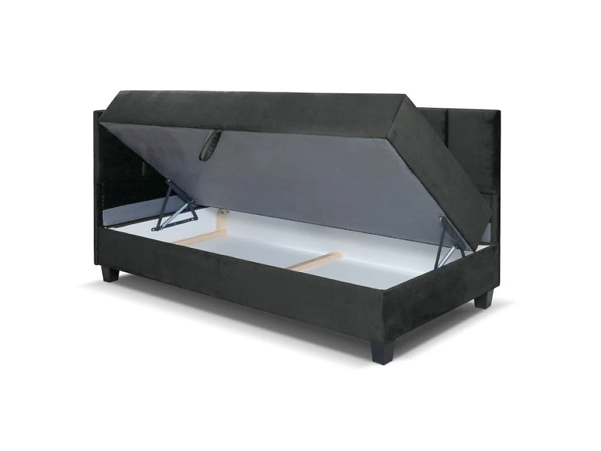 Jugendbett Einzelbett Eryk Boxspringbett mit Matratze Kinderbett Bettkasten 100 x 200 cm Links Paris 165 - grau