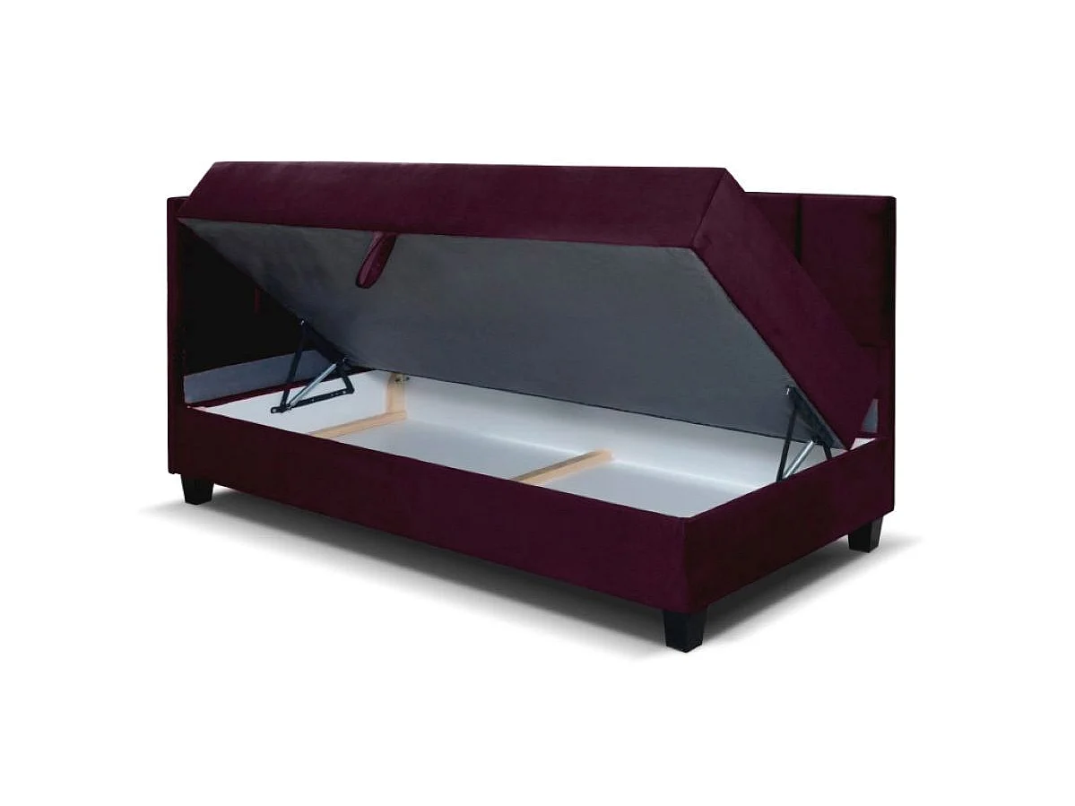 Jugendbett Einzelbett Eryk Boxspringbett mit Matratze Kinderbett Bettkasten 80 x 200 cm Links Paris 145 - weinrot