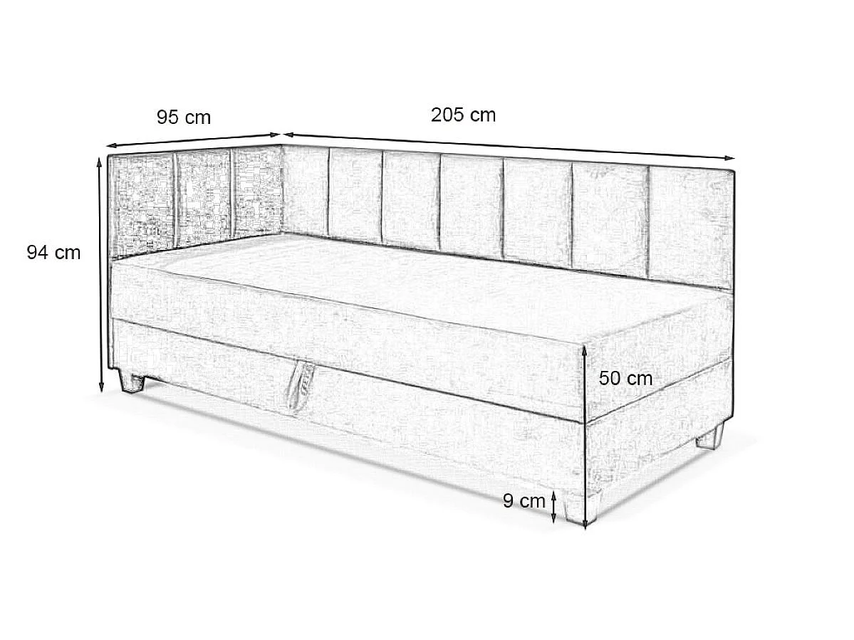 Jugendbett Einzelbett Eryk Boxspringbett mit Matratze Kinderbett Bettkasten 90 x 200 cm Links Paris 121 - beige