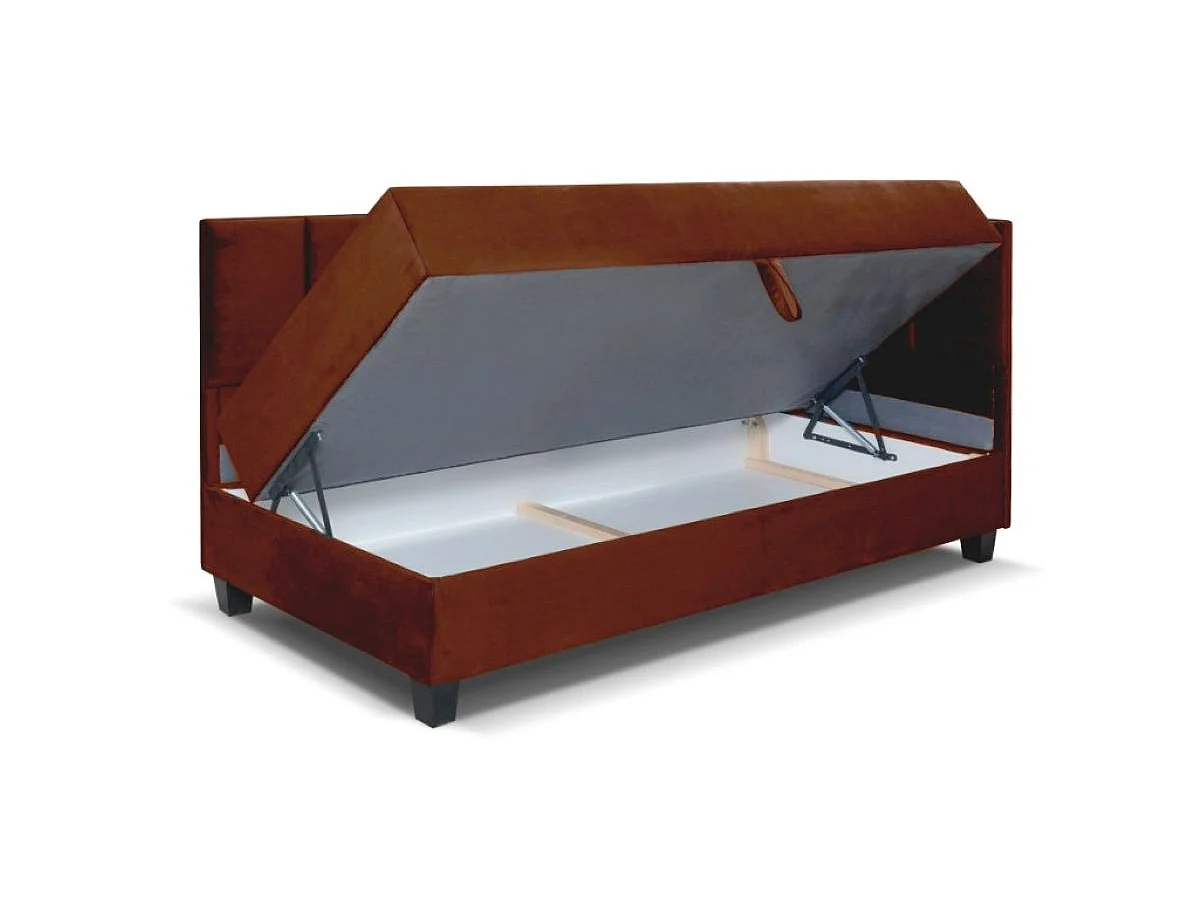 Jugendbett Einzelbett Eryk Boxspringbett mit Matratze Kinderbett Bettkasten 90 x 200 cm Rechts Paris 141 - braun