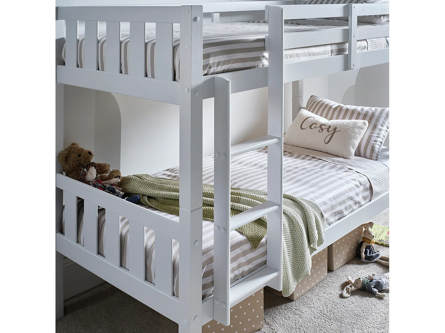 Icon White Wooden Bunk Bed With Memory Foam Mattresses