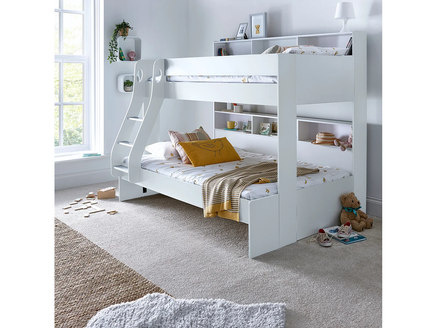 Oliver White Triple Sleeper Storage Bunk Bed With Drawer With Pocket Mattresses