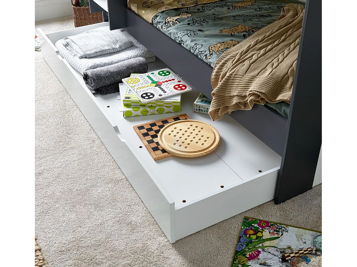 Oliver Grey and White Storage Bunk Bed With Drawer With Memory Foam Mattresses