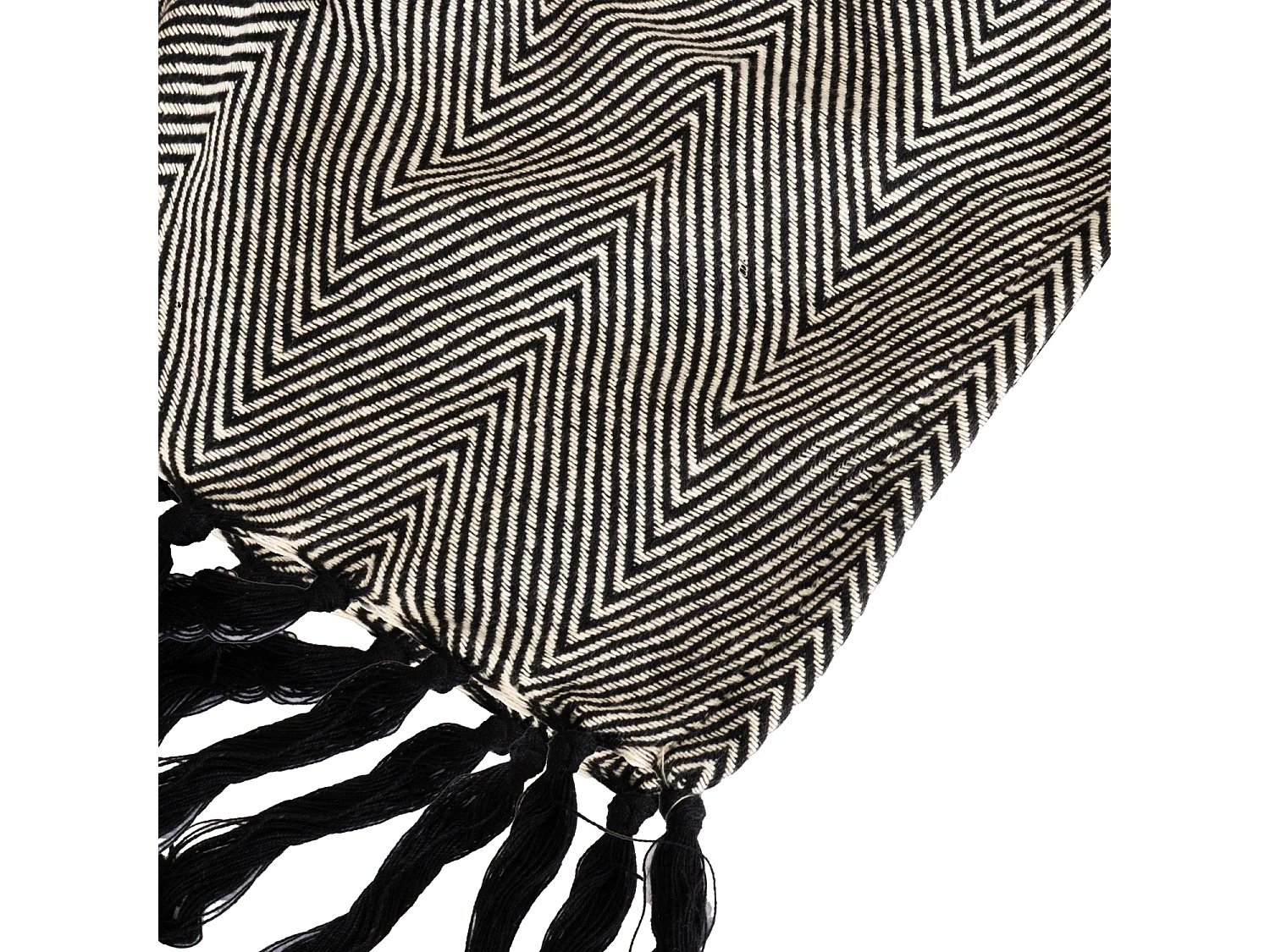 Couverture plaid 100% coton noire avec franges ZIGGY