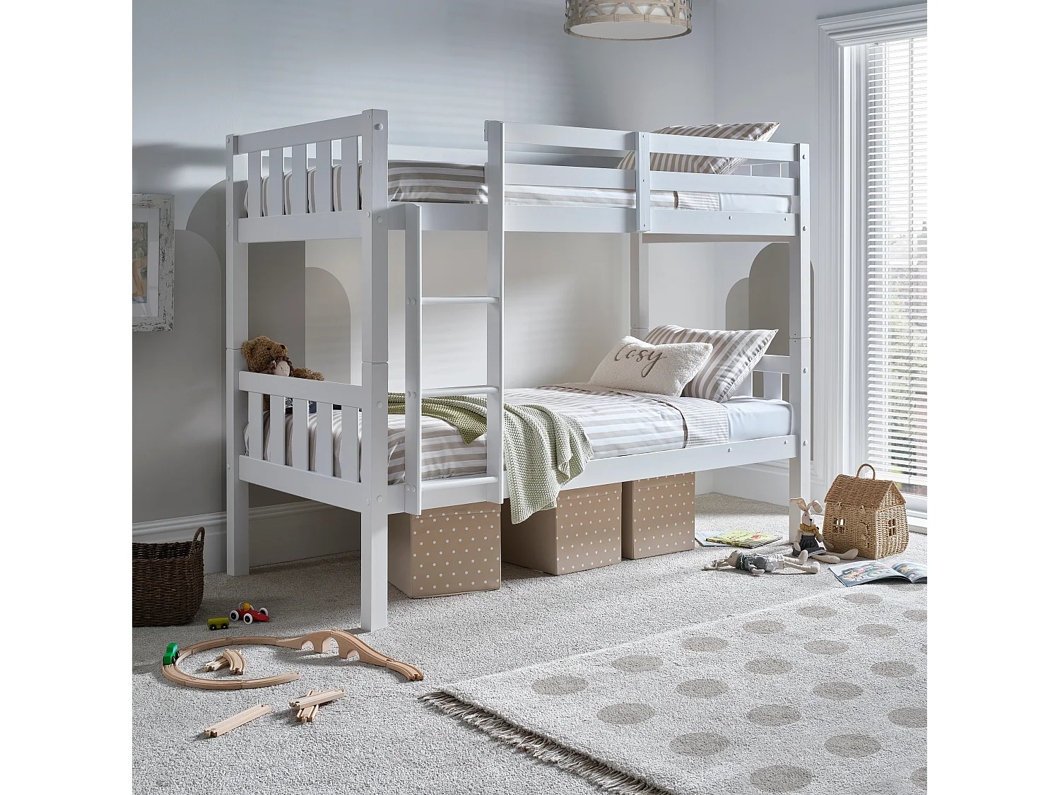 Icon White Wooden Bunk Bed With Spring Mattresses
