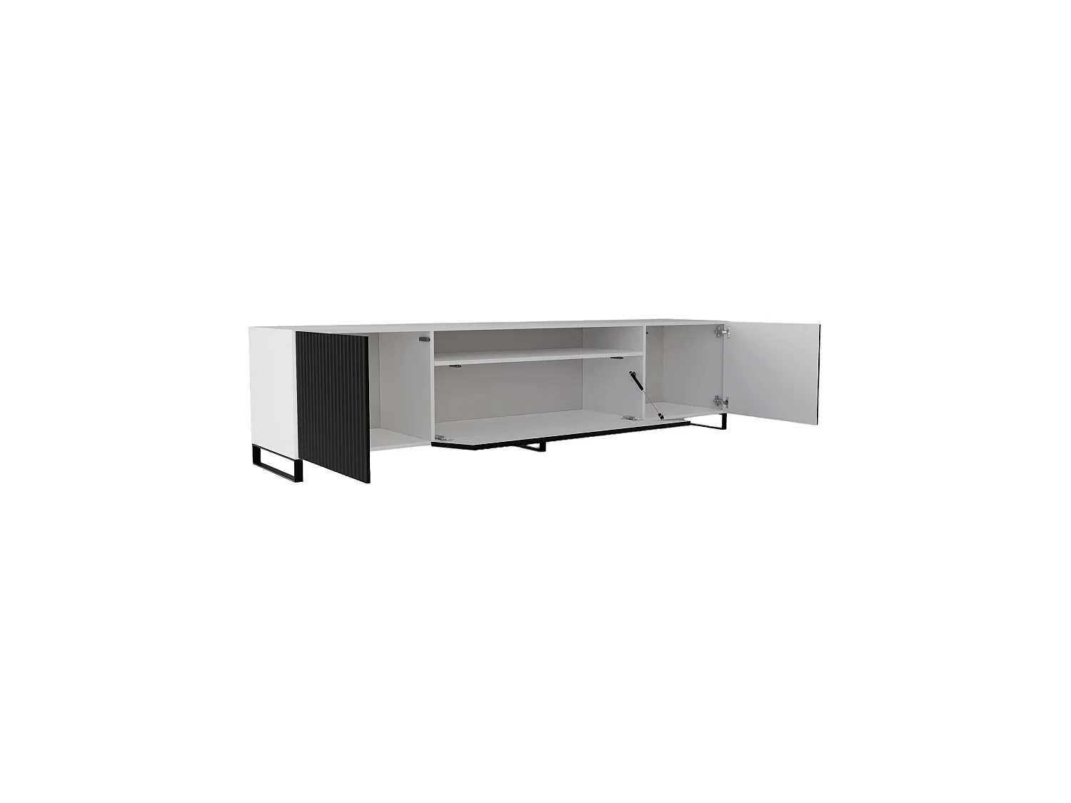 Meuble TV Neo III, lowboard, meuble haut, salon, meuble TV, télévision, buffet haut, meuble TV, lowboard TV, 200 cm, 3 portes, blanc, noir