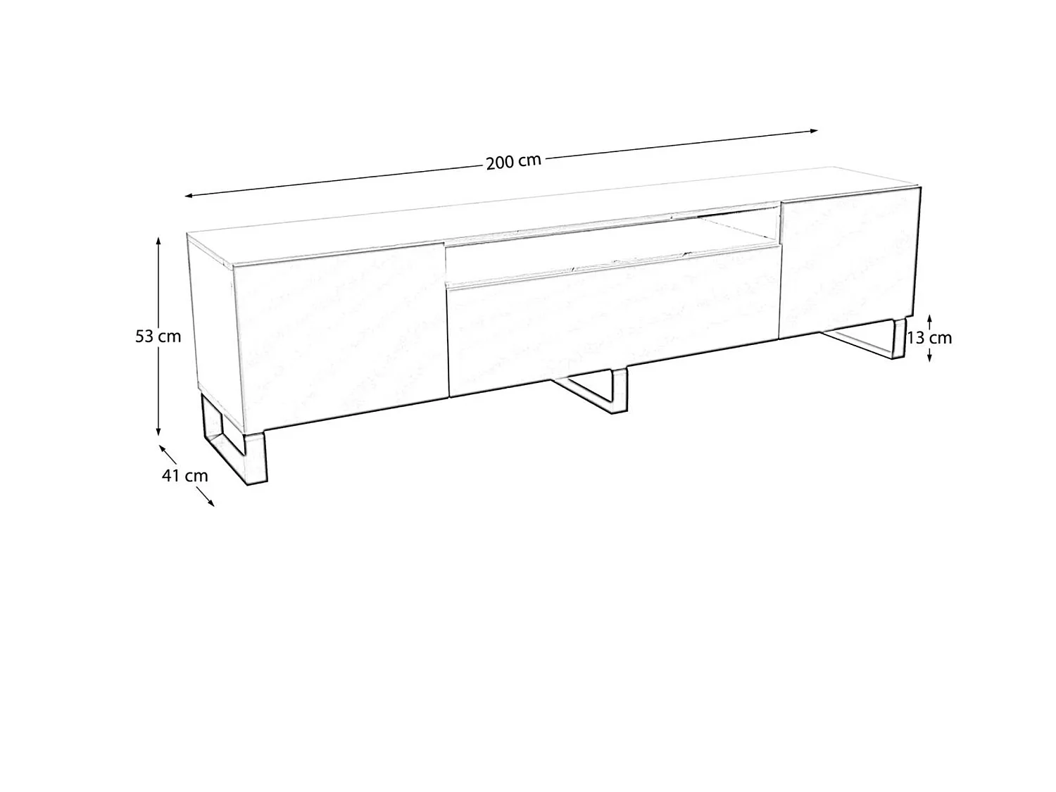 Meuble TV Neo III, lowboard, meuble haut, salon, meuble TV, télévision, buffet haut, meuble TV, lowboard TV, 200 cm, 3 portes, blanc, noir