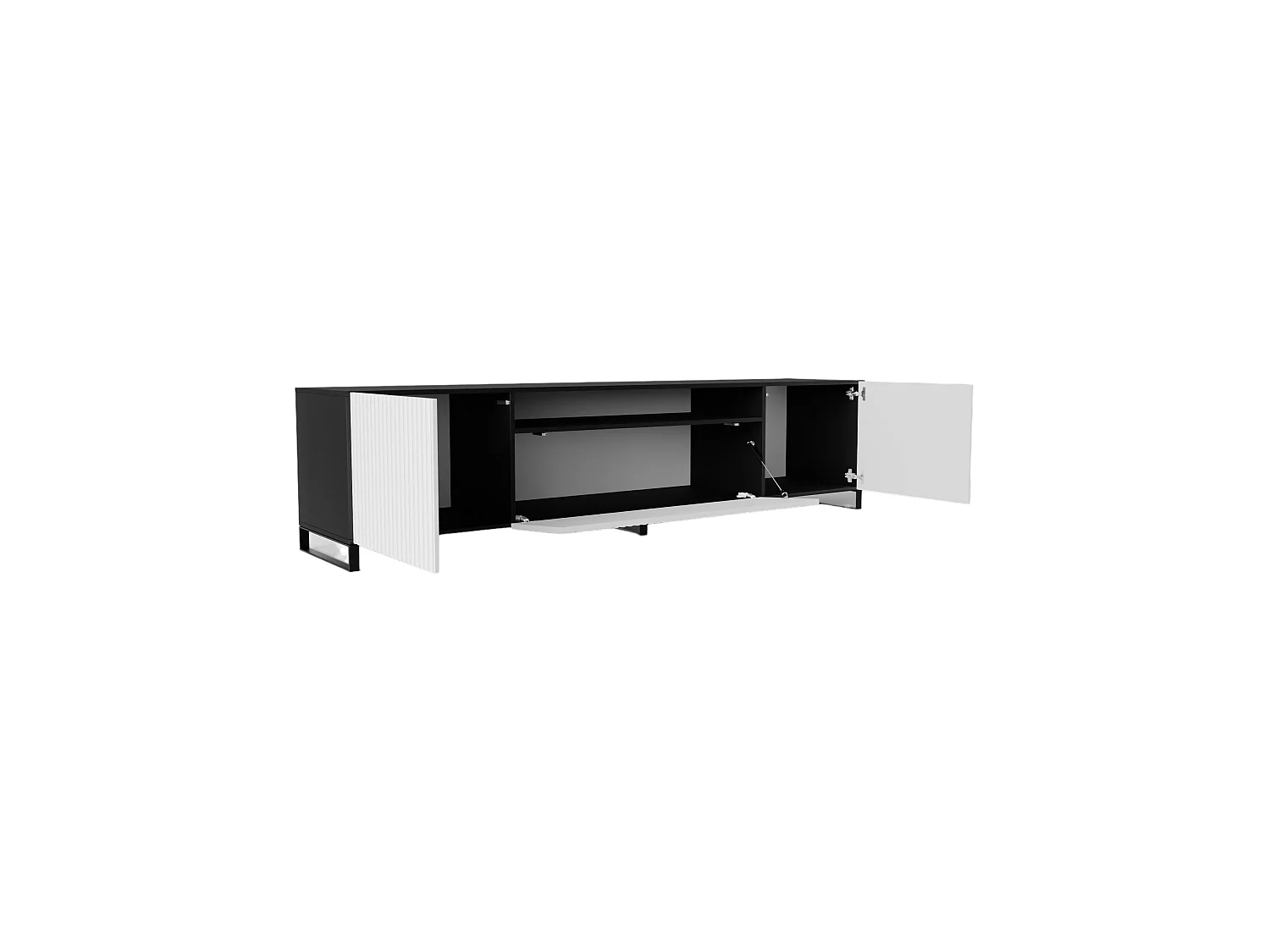 Meuble TV Neo III, meuble bas, meuble haut, salon, meuble TV, télévision, buffet haut, meuble TV, meuble TV bas, 200 cm, 3 portes, noir, blanc