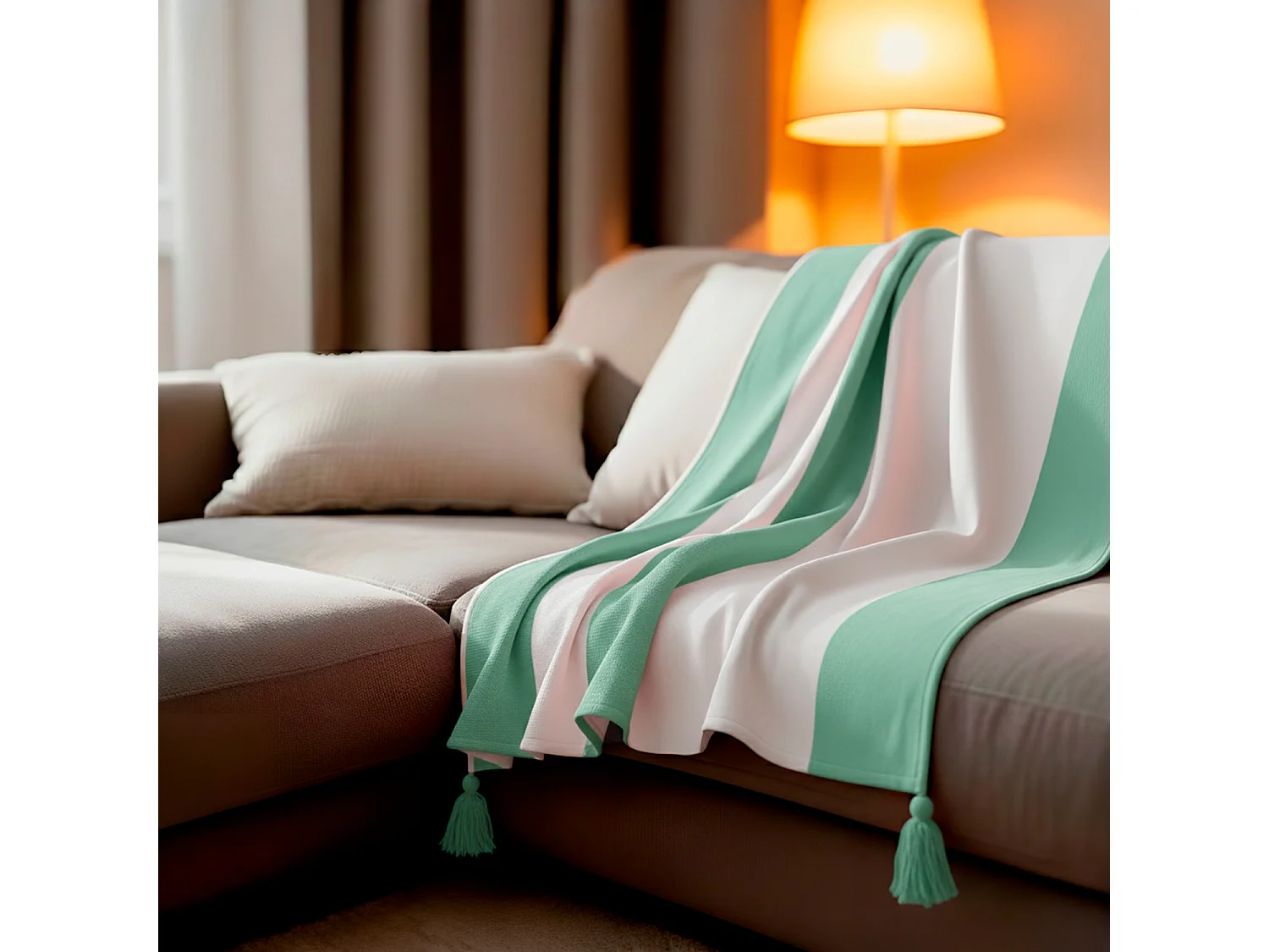 Couverture plaid 100% coton avec pompons 180x220cm SLAVIA - SACASA