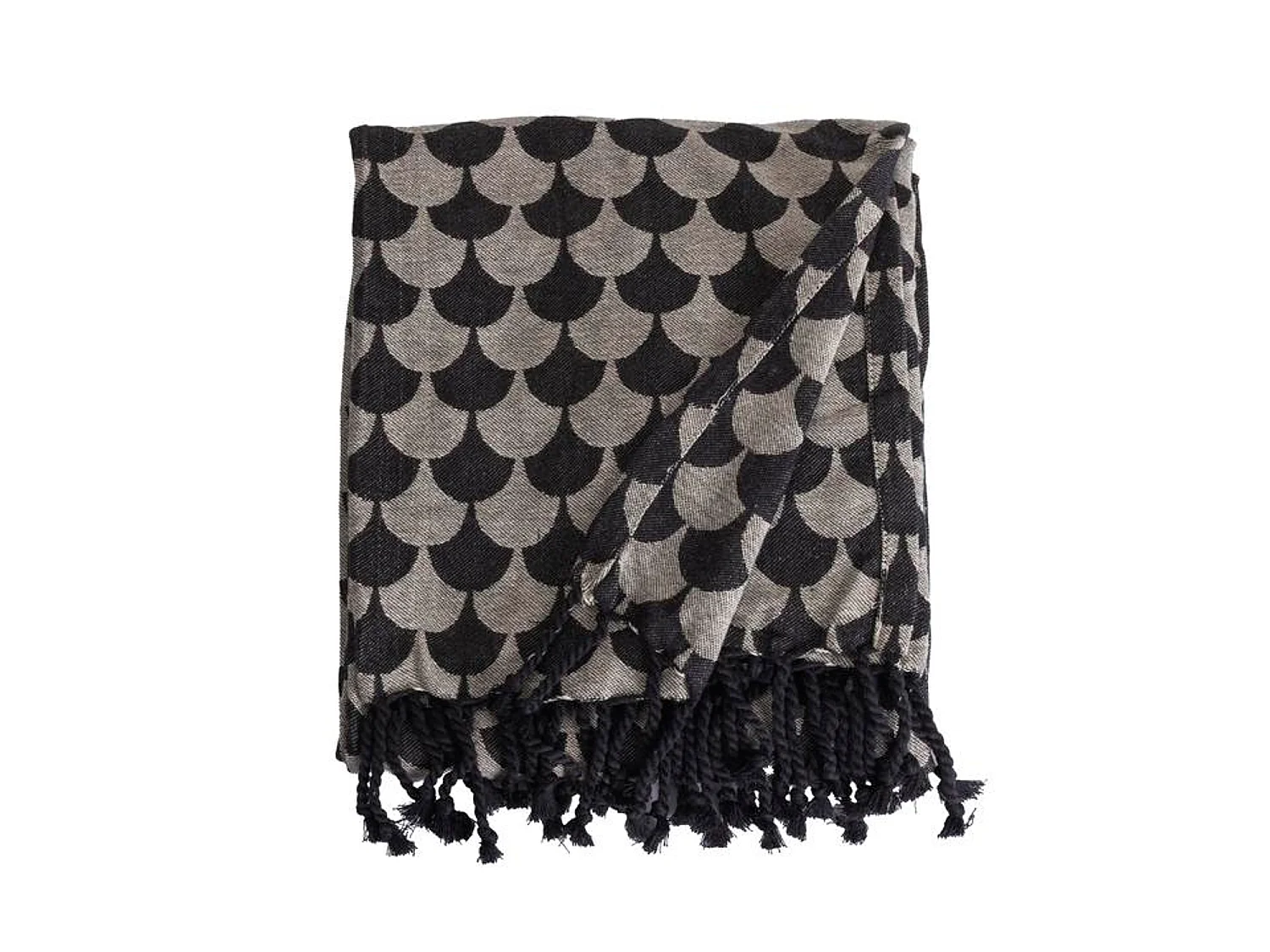 Plaid en coton Noir et gris avec franges DROPALL - SACASA