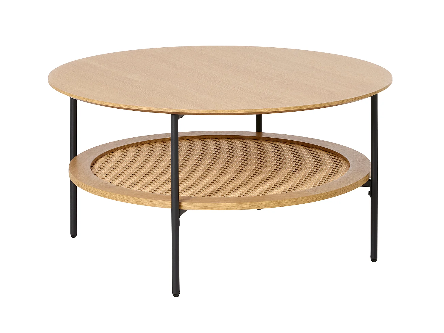 Mesa de centro redonda PENSACOLA Ø80 cm Tampo de melamina de carvalho com detalhes em polirratã