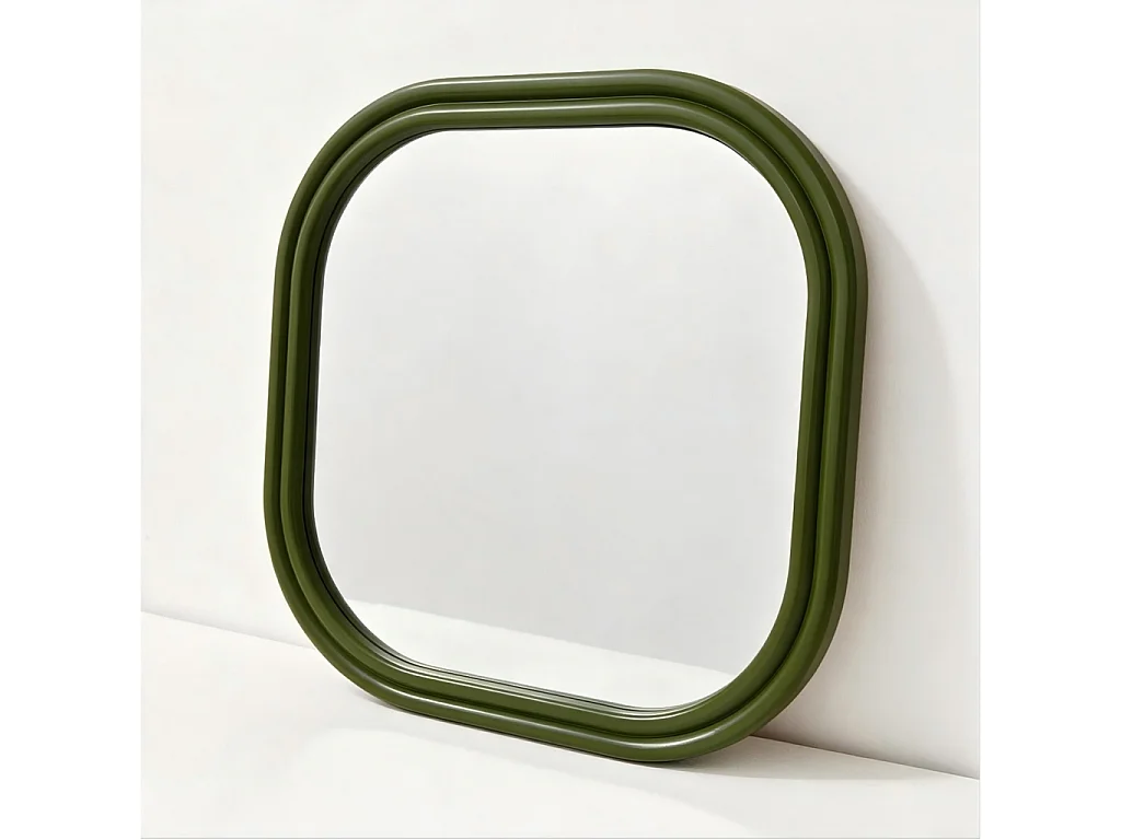 Miroir carré décor bois 60cm kaki - Nex