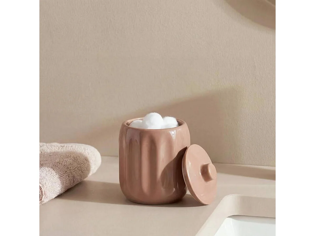 Pot à Cotons en Grès "Suny Colorama" 12cm Rose Blush