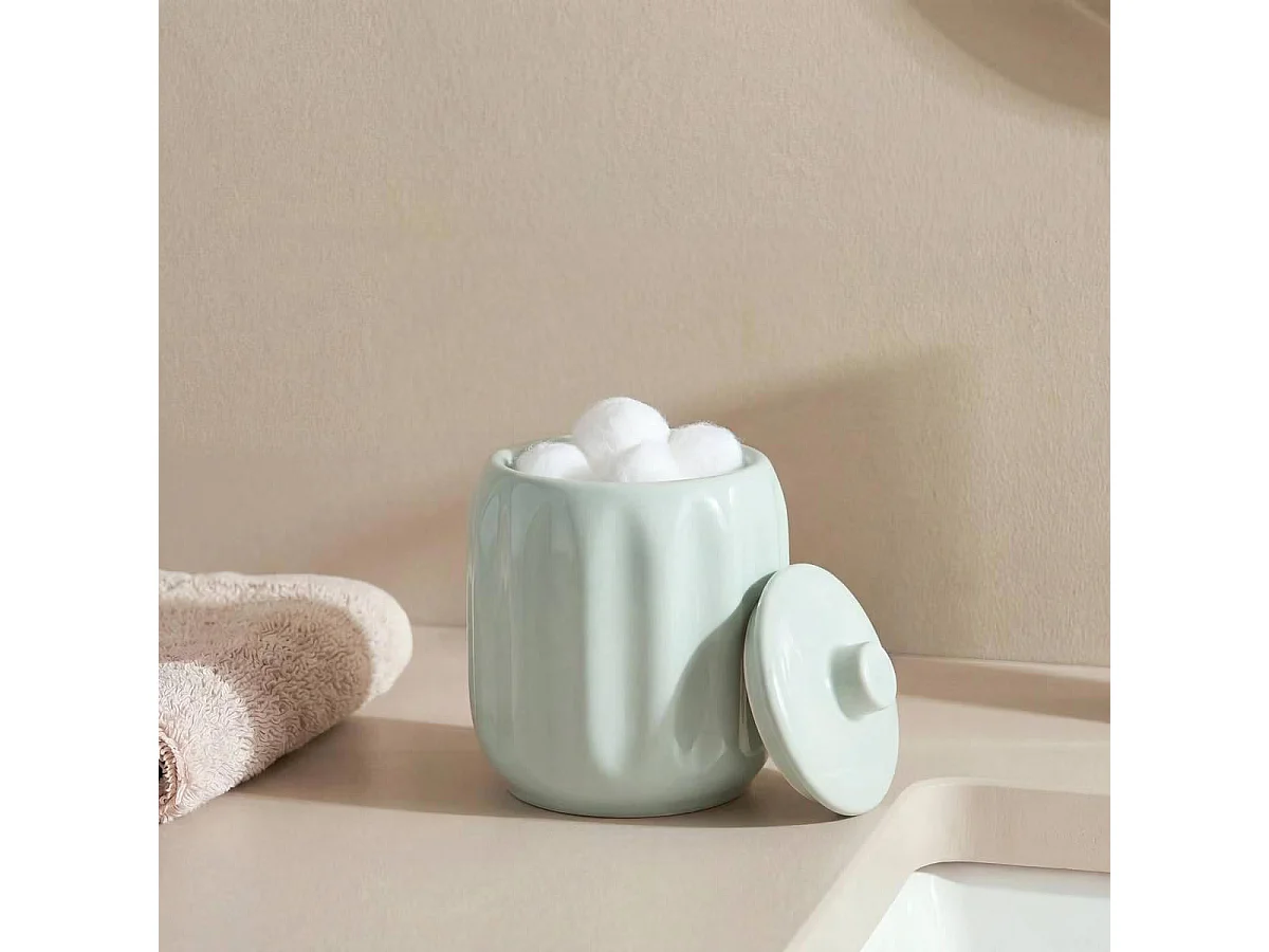 Pot à Cotons en Grès "Suny Colorama" 12cm Vert Céladon